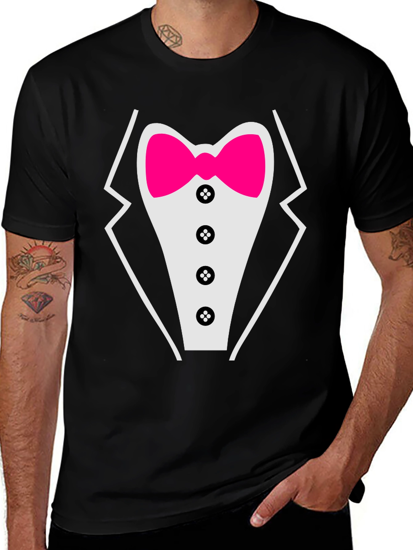 Tuxedo T-Shirt with Pink Bow Tie