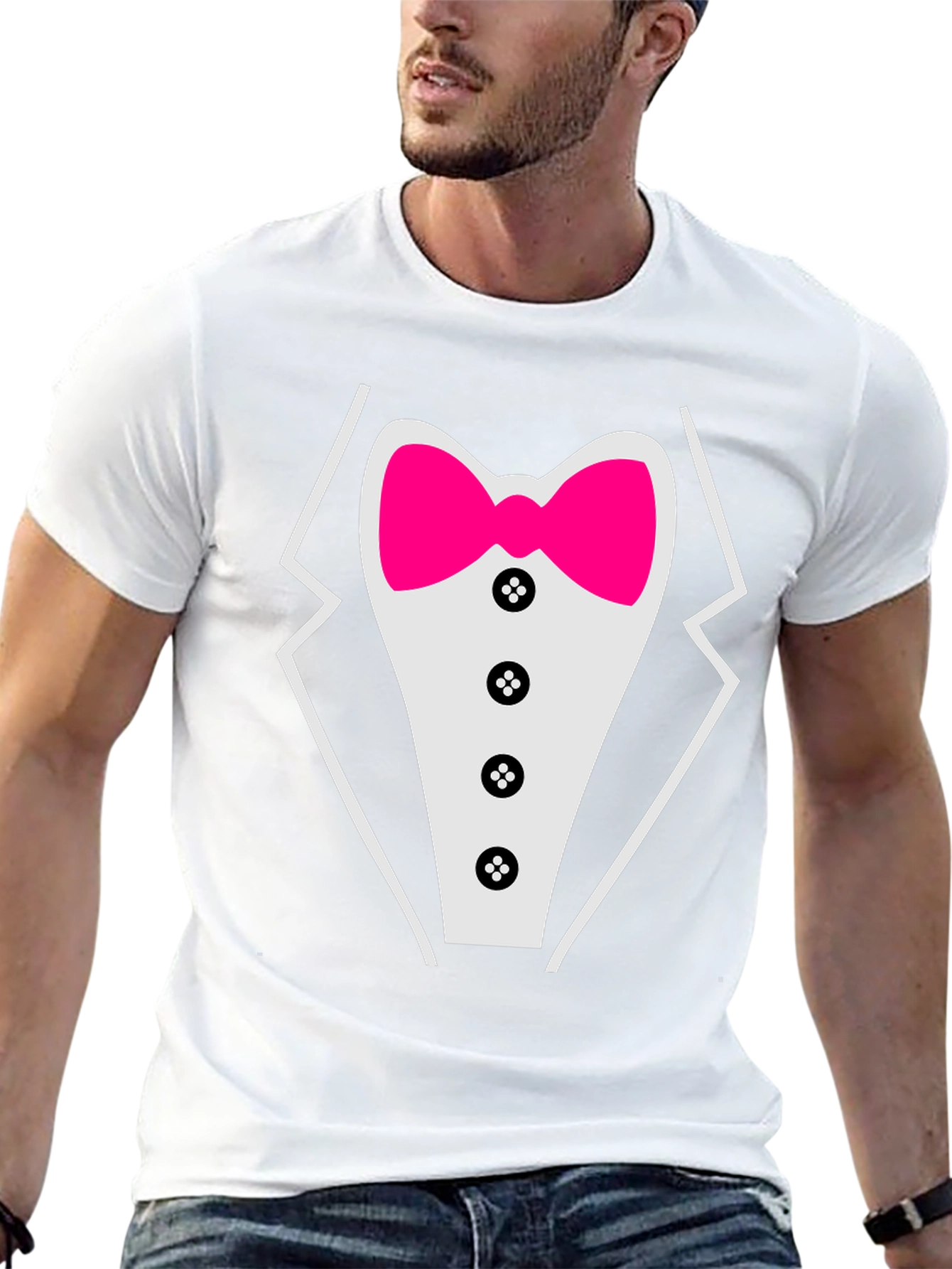 Tuxedo T-Shirt with Pink Bow Tie