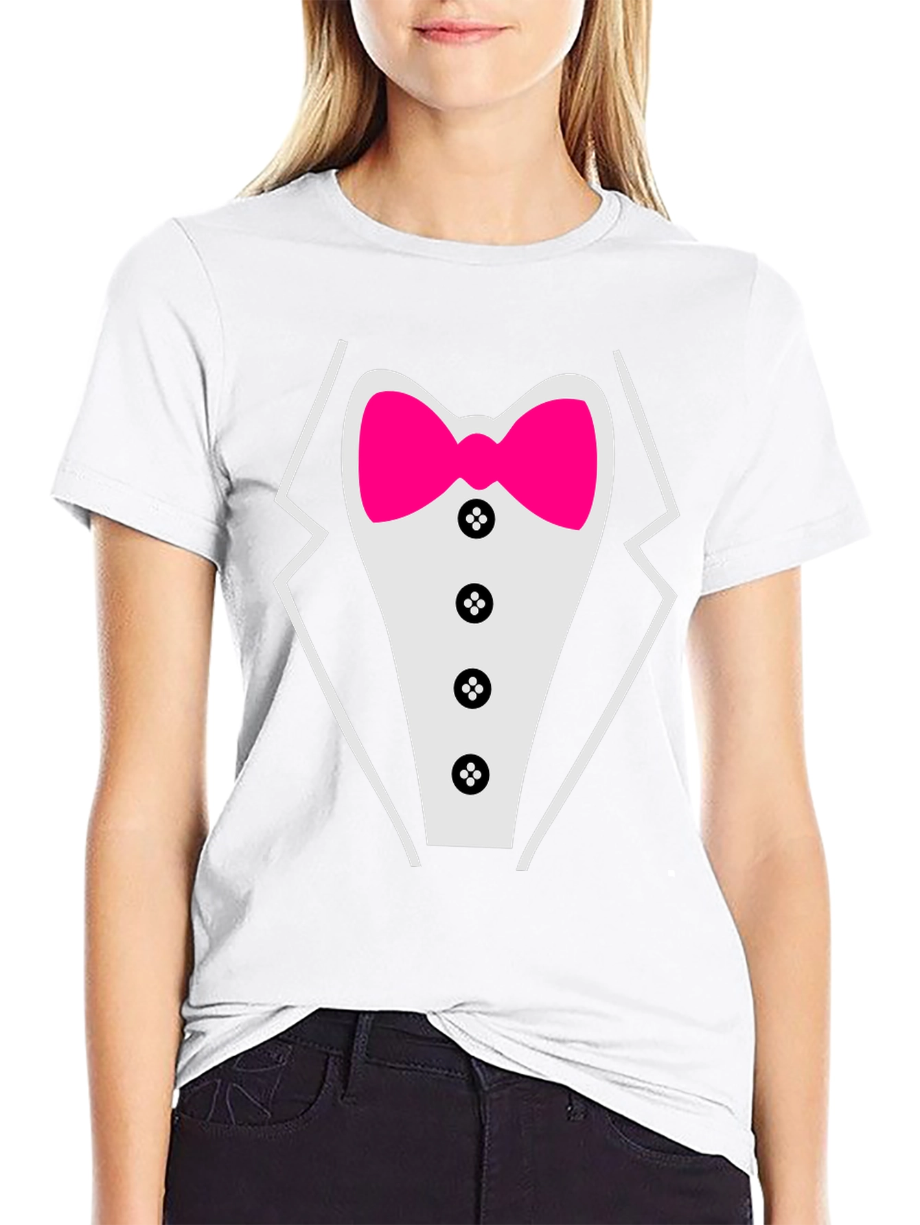 Tuxedo T-Shirt with Pink Bow Tie