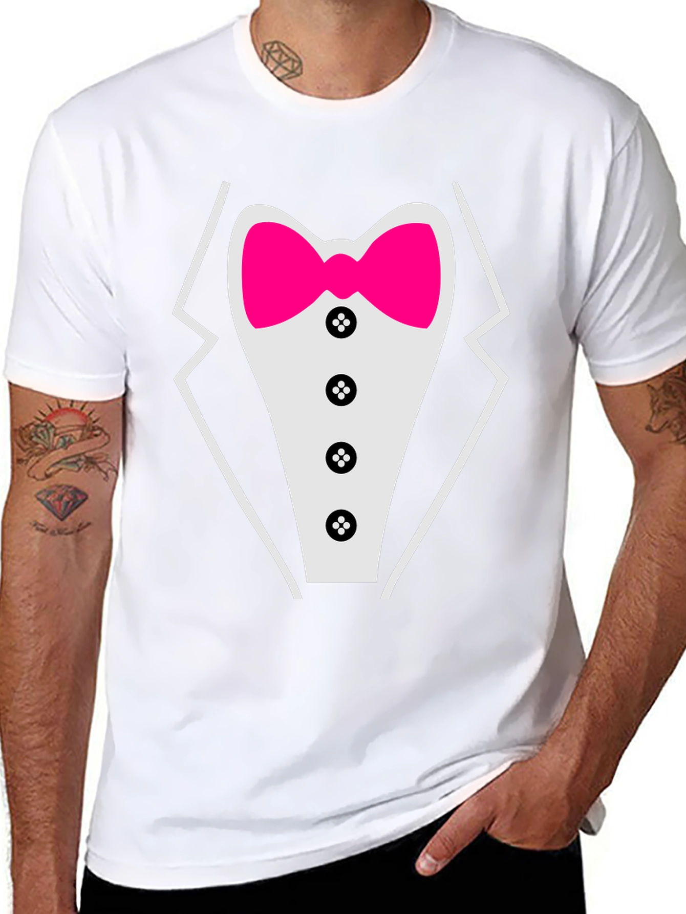 Tuxedo T-Shirt with Pink Bow Tie