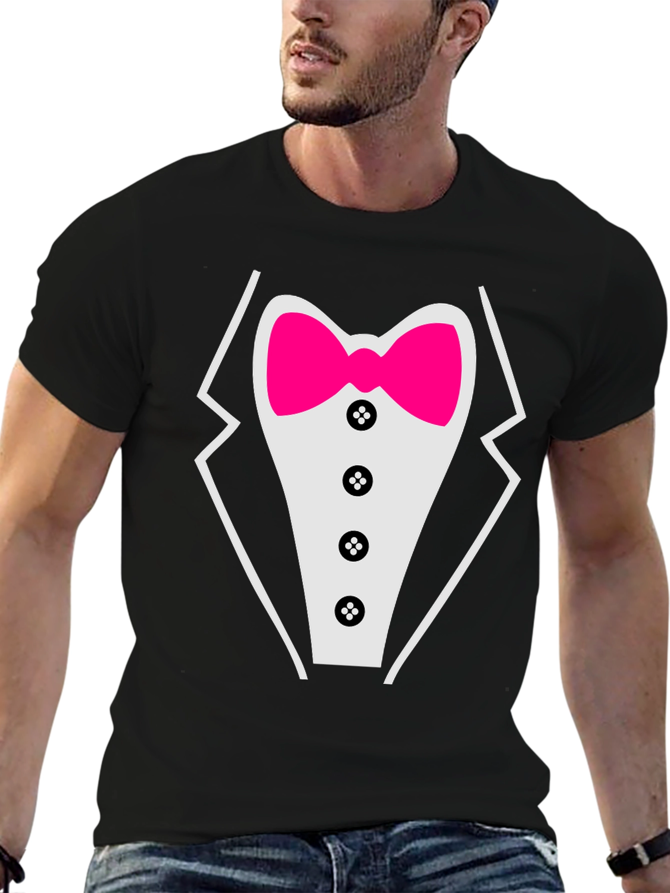 Tuxedo T-Shirt with Pink Bow Tie