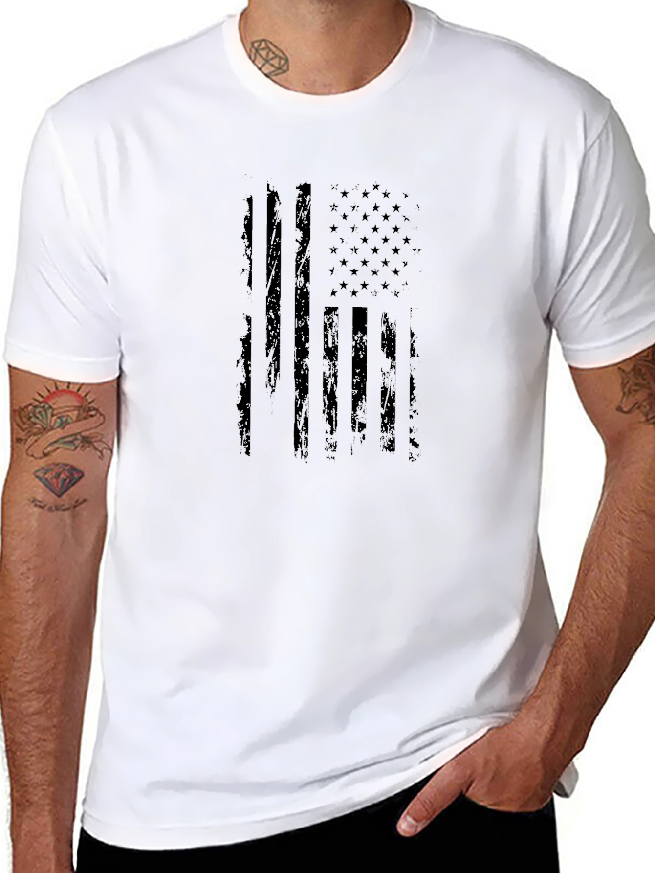 Distressed American Flag Graphic Tee - Black