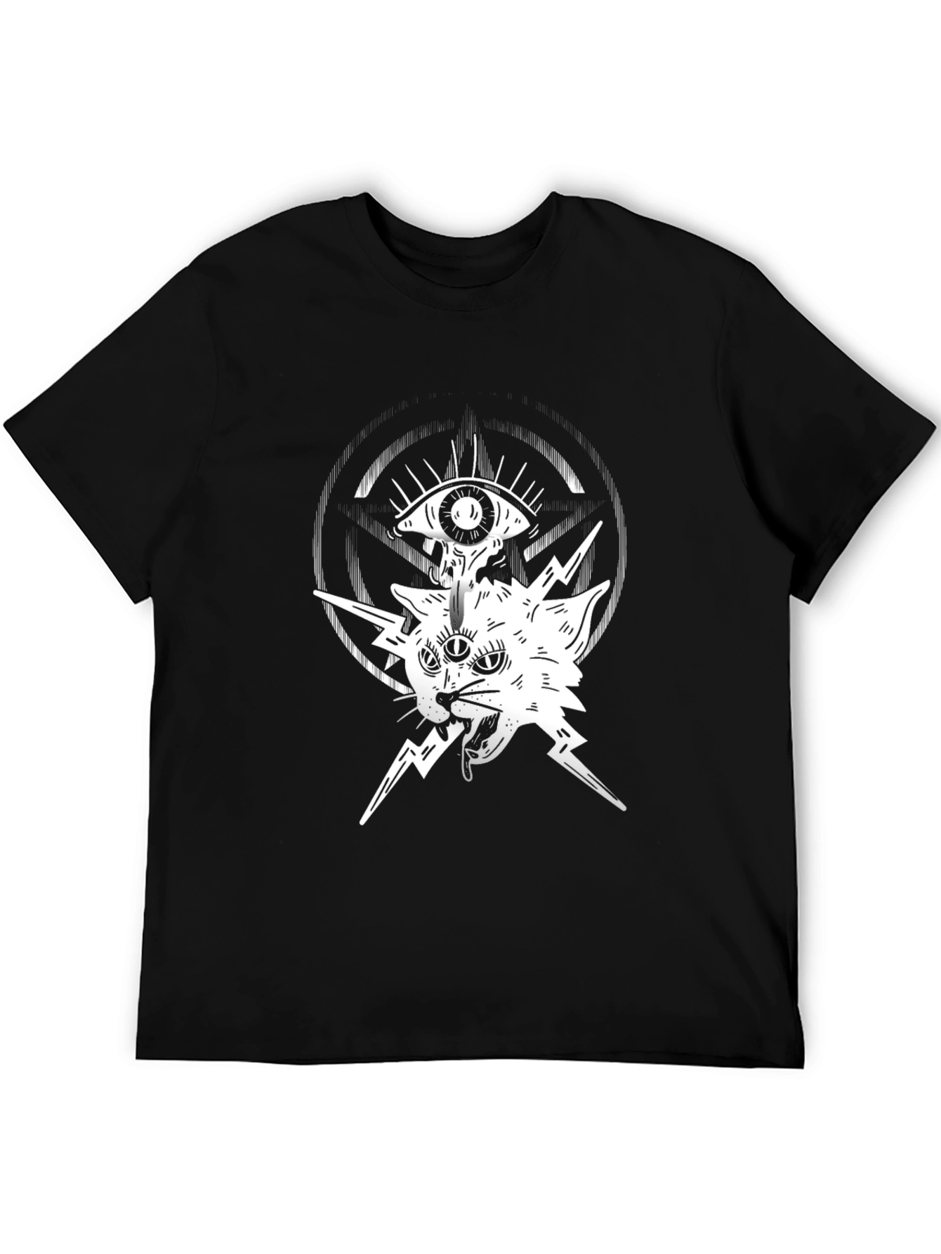 Mystic Cat Graphic Tee - Black Cotton T-Shirt