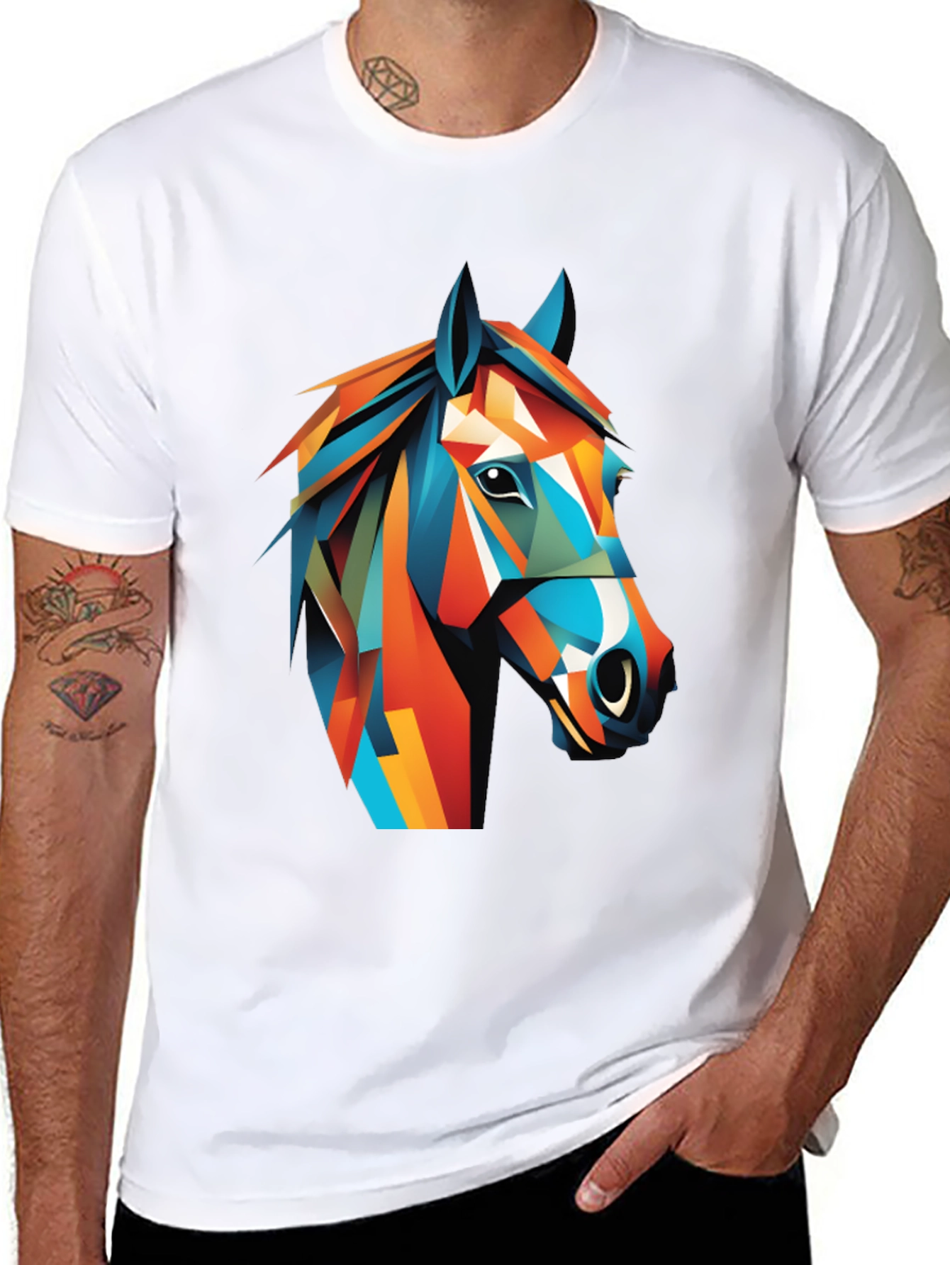 Geometric Horse Graphic Tee - Mens Black T-Shirt