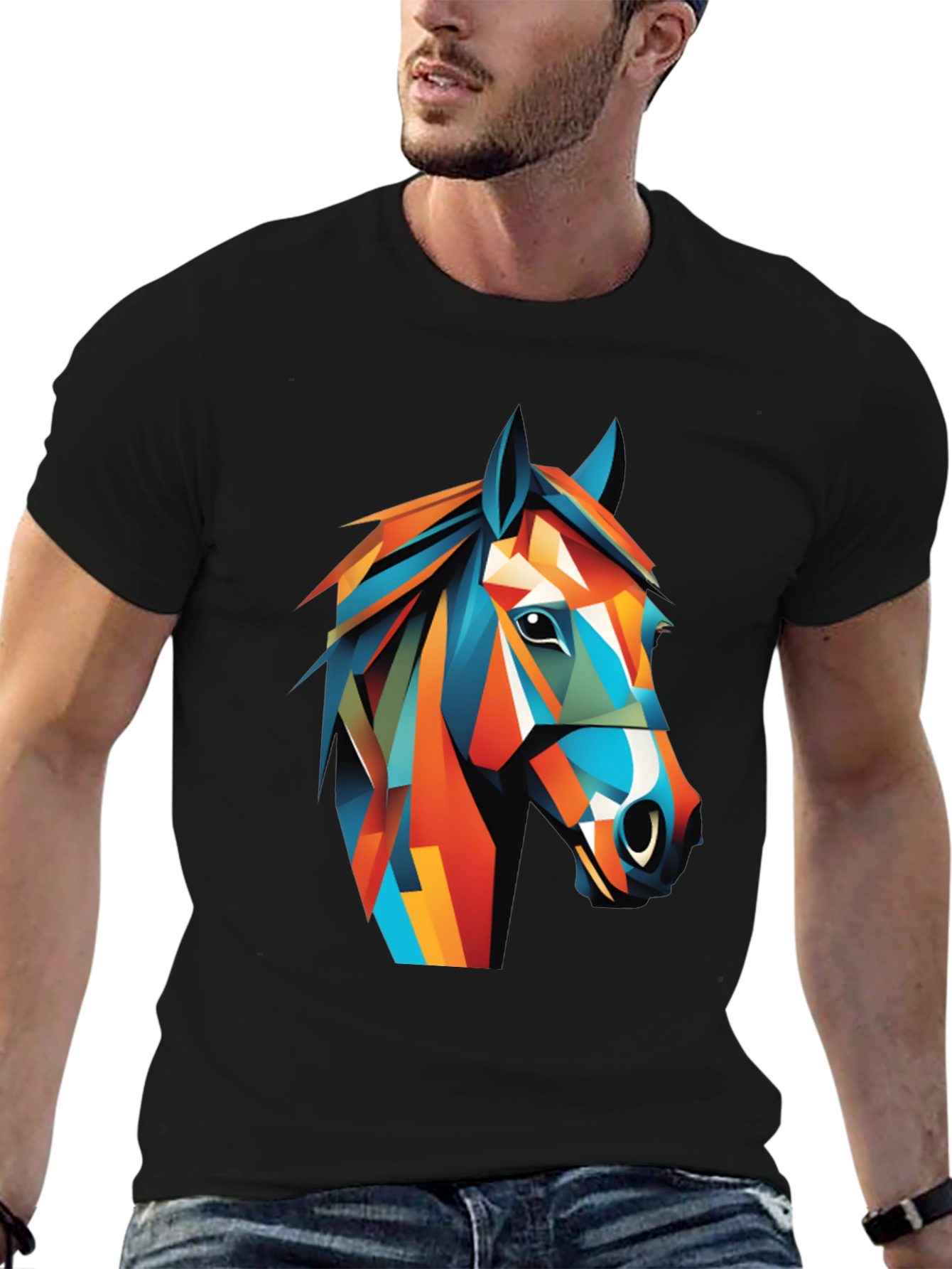 Geometric Horse Graphic Tee - Mens Black T-Shirt