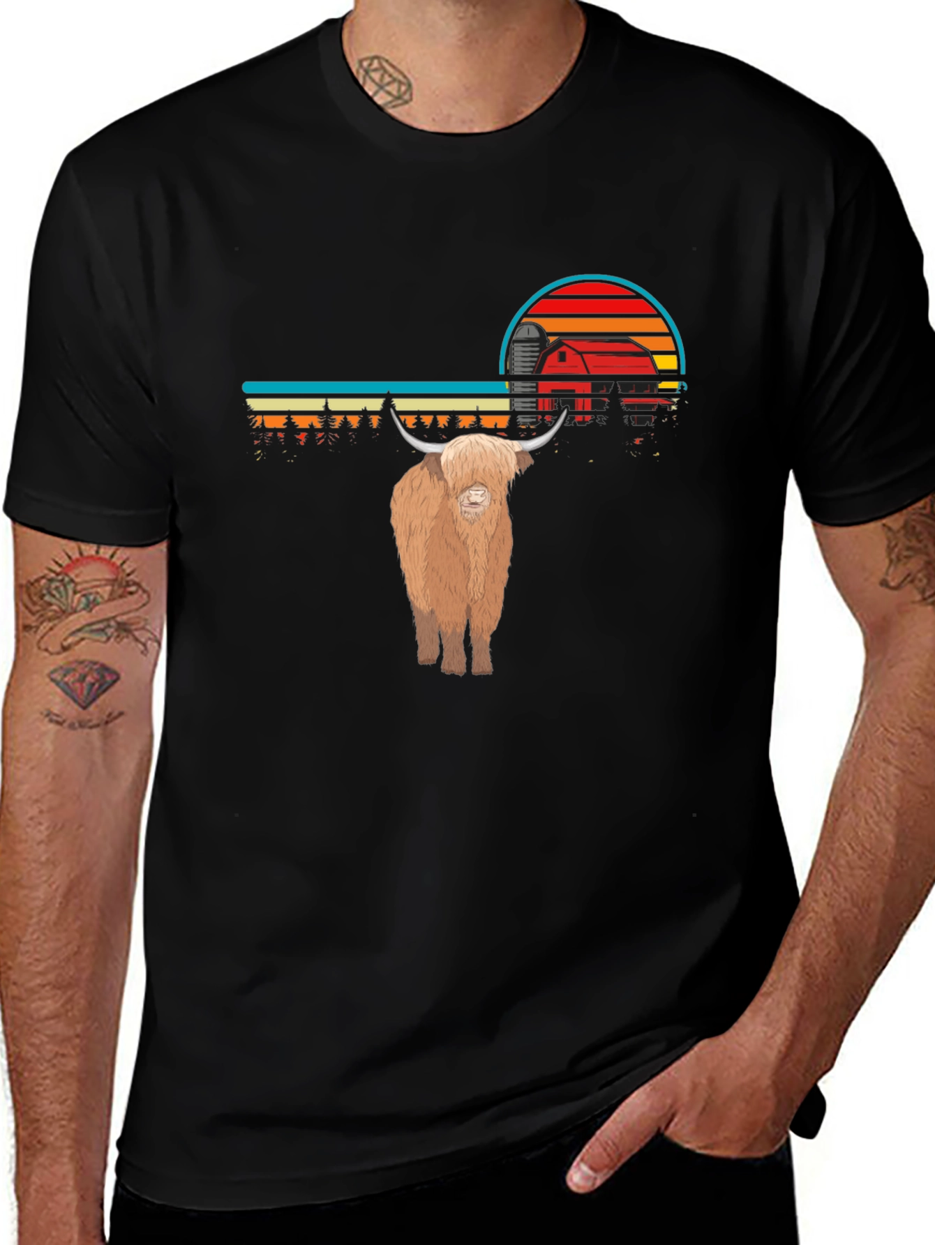 Highland Cow Sunset Graphic Tee