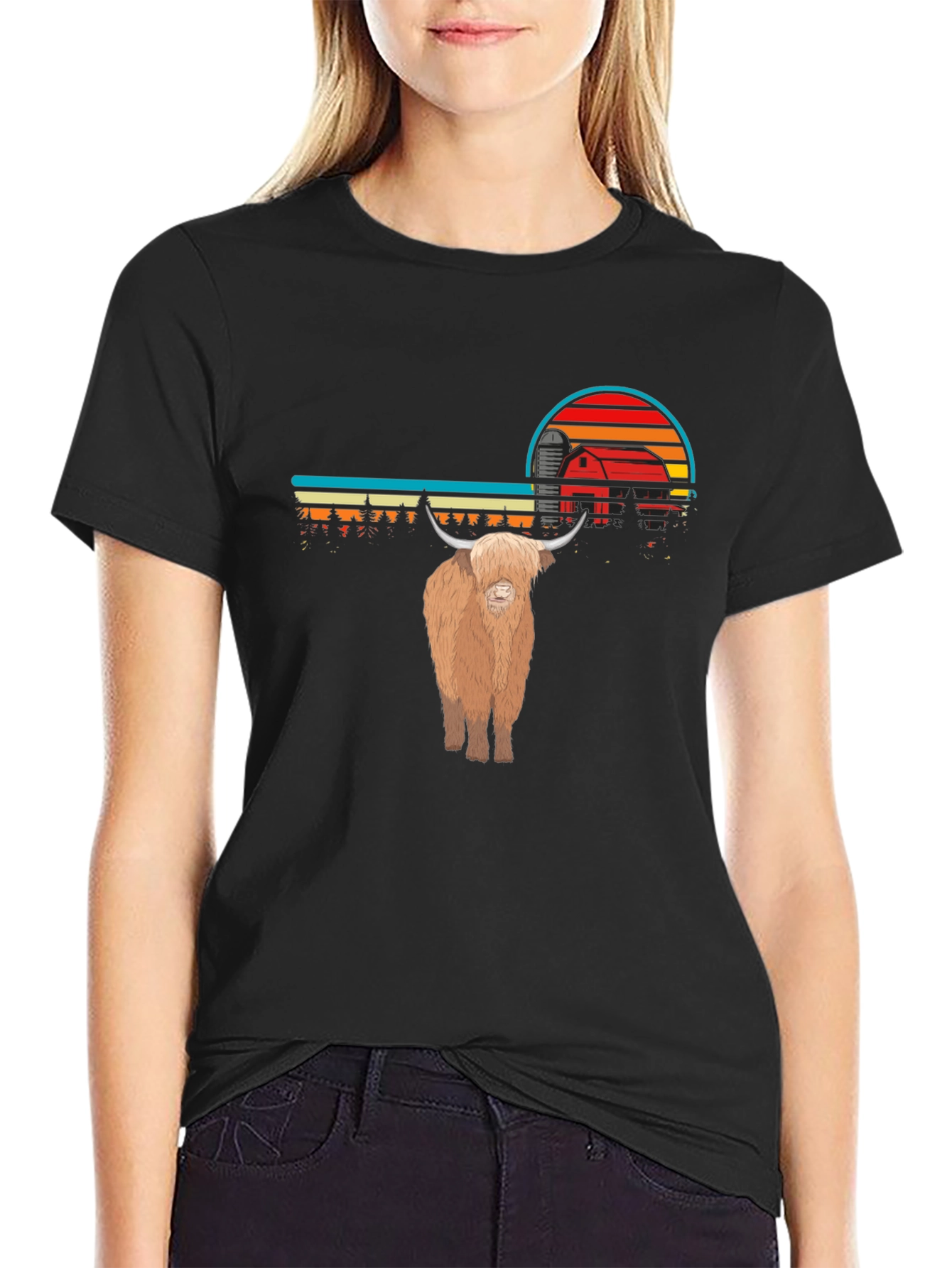 Highland Cow Sunset Graphic Tee