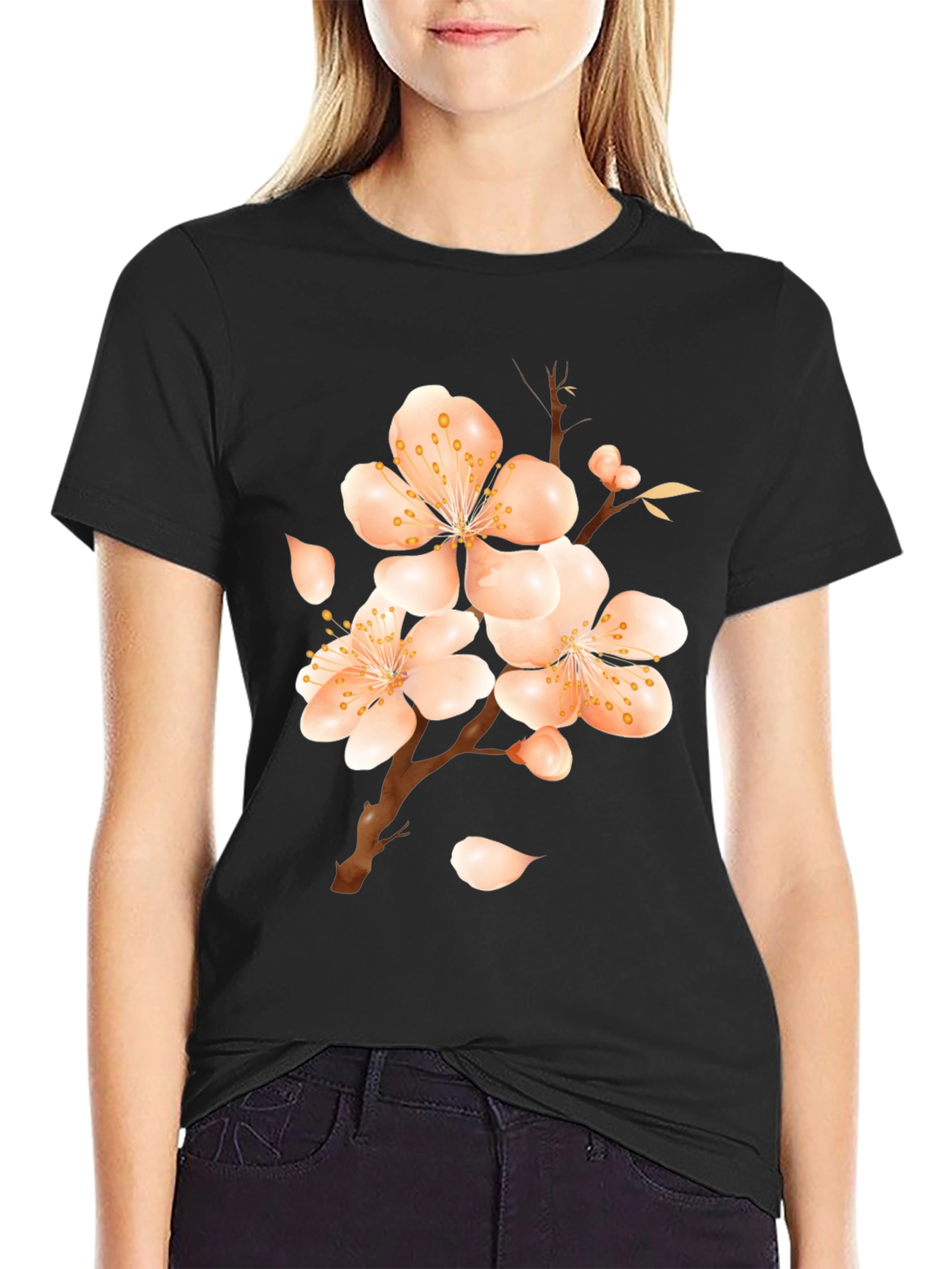 Blossom Print Black T-Shirt