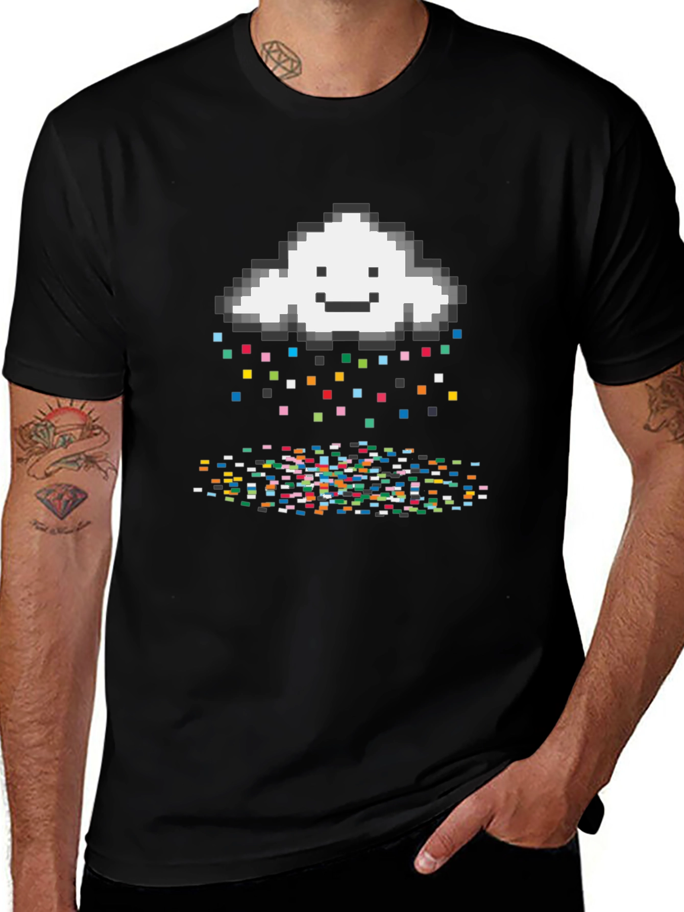 Pixel Rain Cloud Black T-Shirt