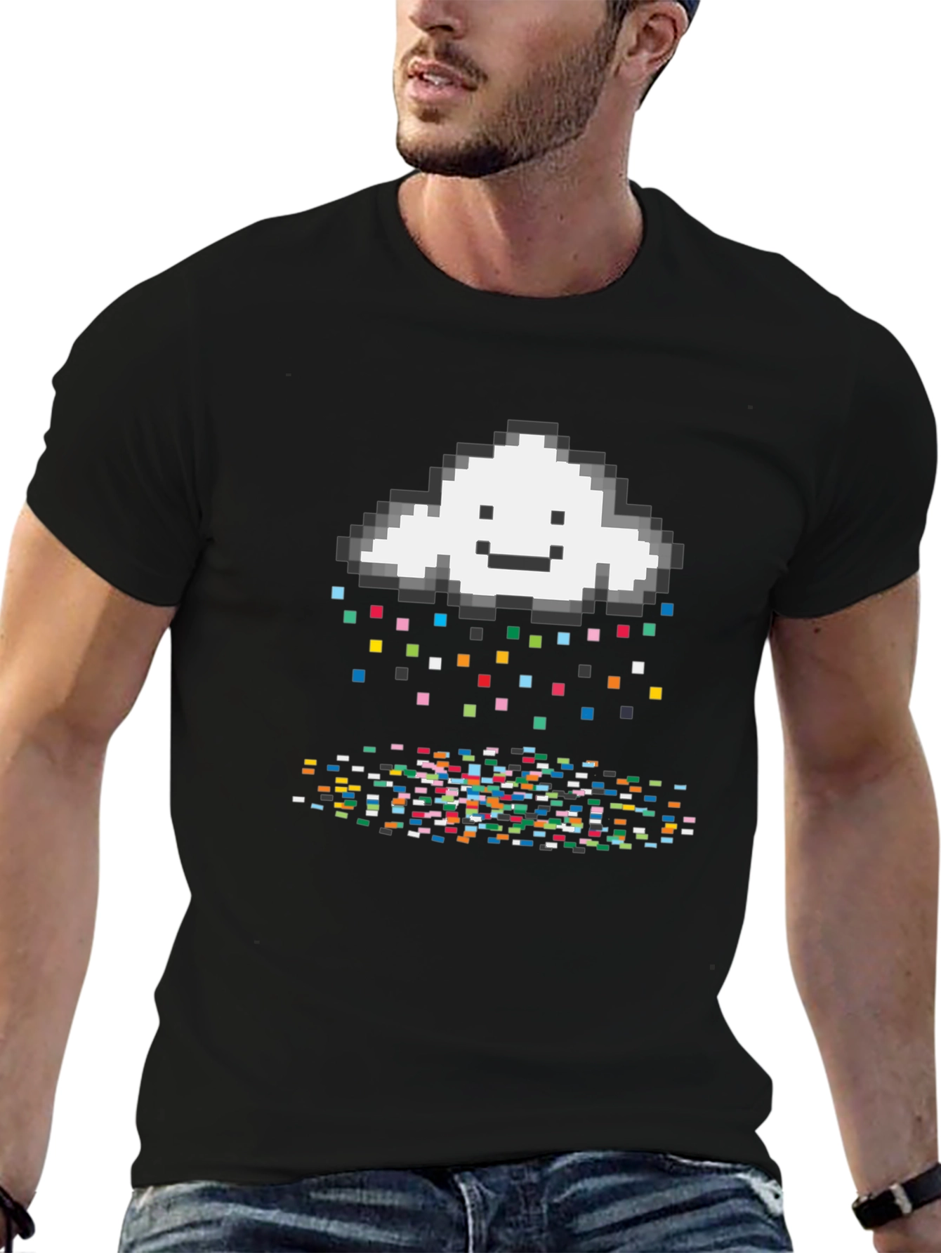 Pixel Rain Cloud Black T-Shirt