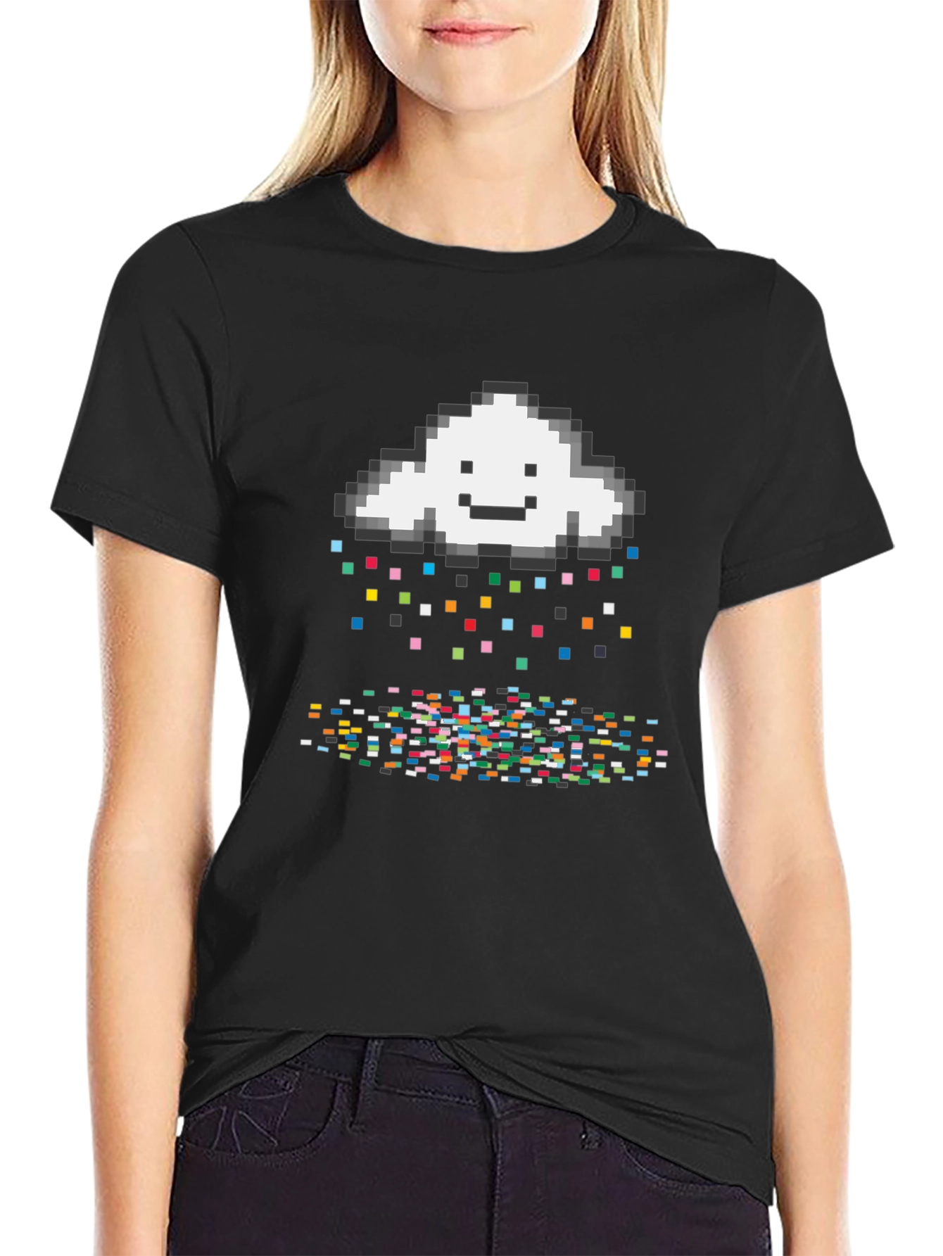 Pixel Rain Cloud Black T-Shirt