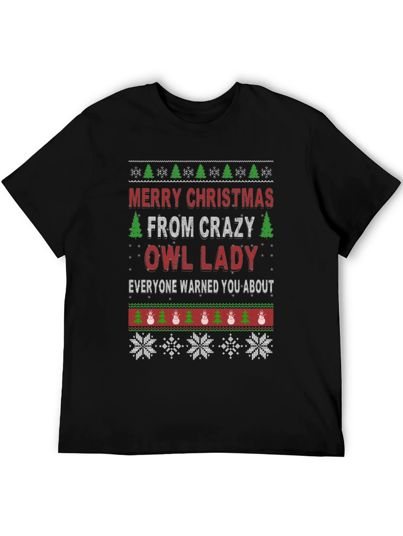Crazy Owl Lady Christmas T-Shirt - Holiday Apparel