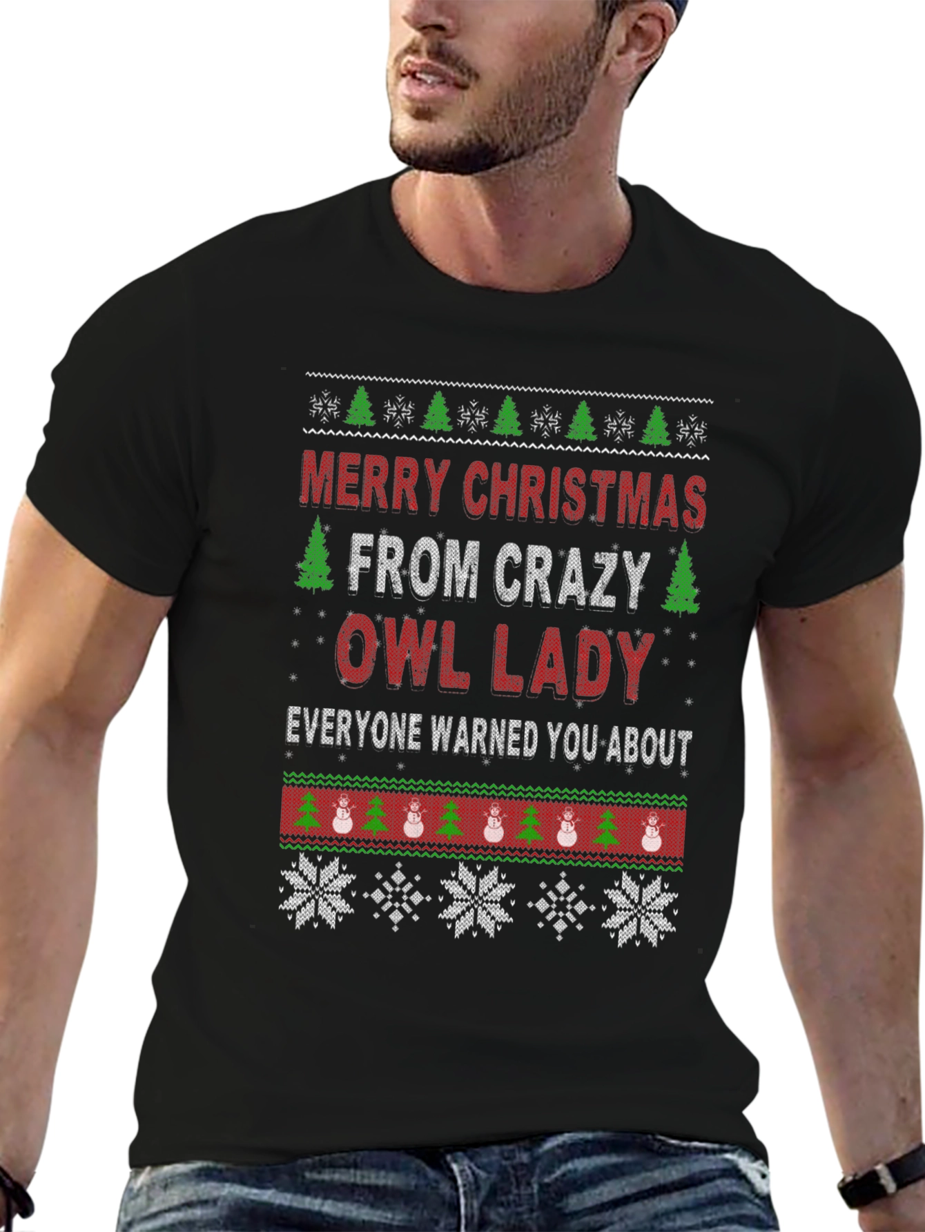 Crazy Owl Lady Christmas T-Shirt - Holiday Apparel