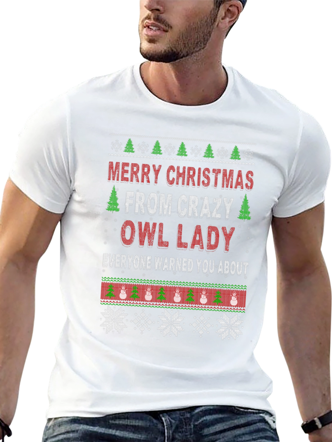 Crazy Owl Lady Christmas T-Shirt - Holiday Apparel