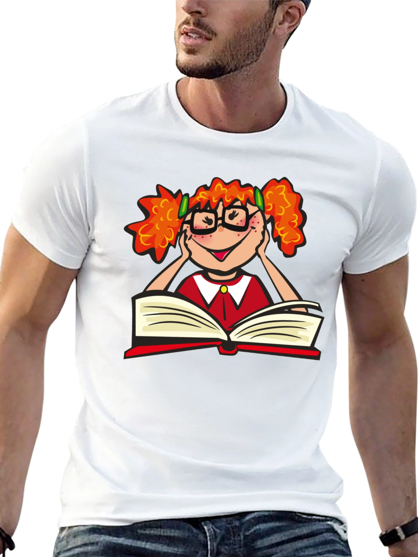 Nerdy Girl Reading T-Shirt - Black Cotton Tee