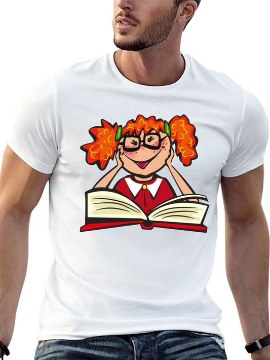 Nerdy Girl Reading T-Shirt - Black Cotton Tee
