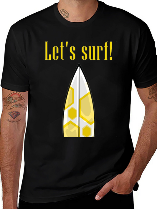 Lets Surf Graphic Tee - Black Cotton T-Shirt