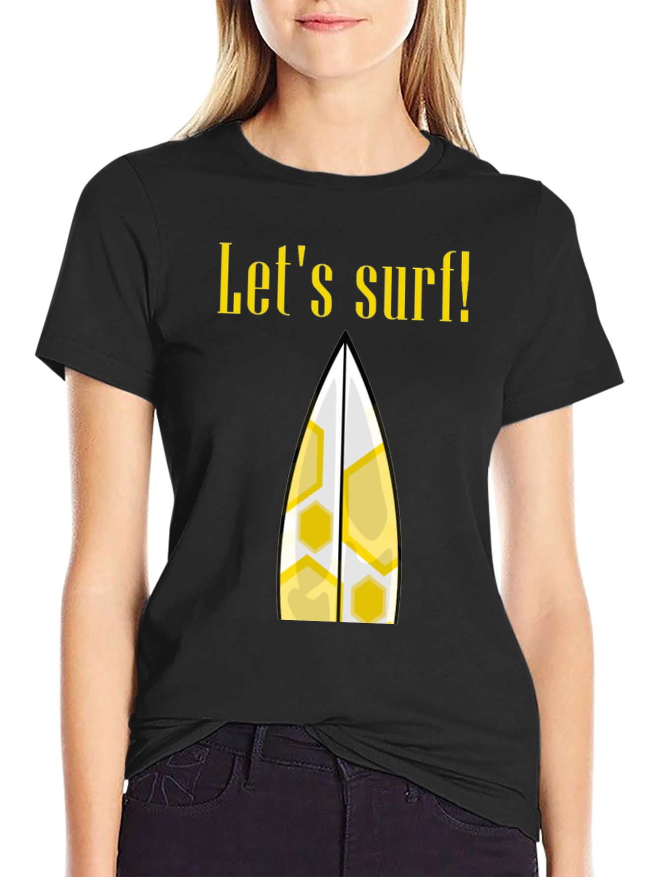 Lets Surf Graphic Tee - Black Cotton T-Shirt