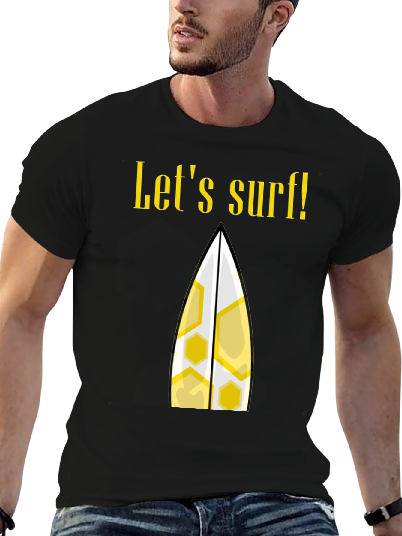 Lets Surf Graphic Tee - Black Cotton T-Shirt