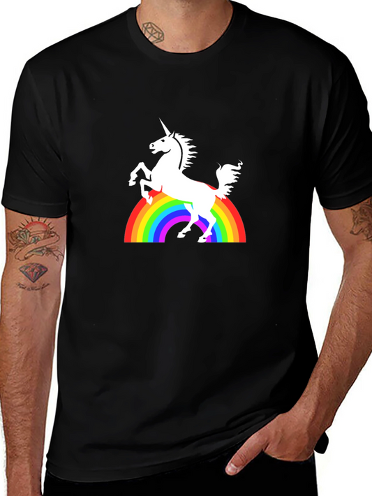 Unicorn Rainbow Graphic Tee - Black Cotton T-Shirt