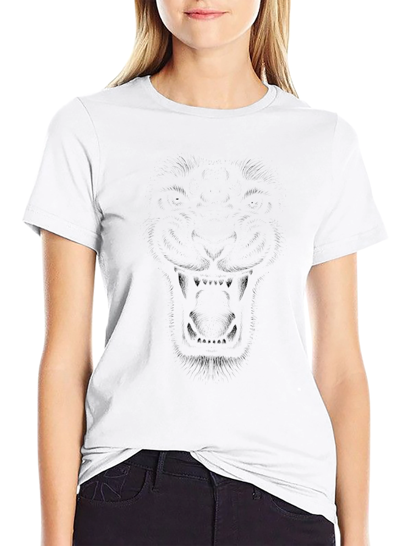 Mens Black Graphic Tee - Lion Face Design