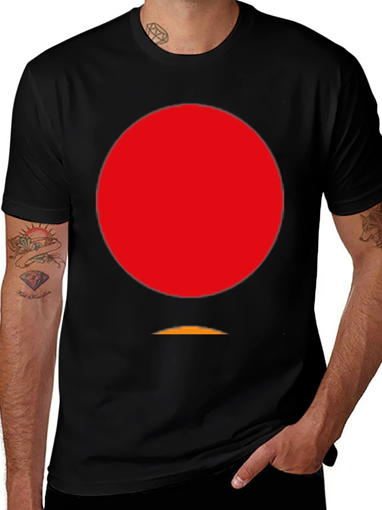 Minimalist Red Circle Graphic Black T-Shirt