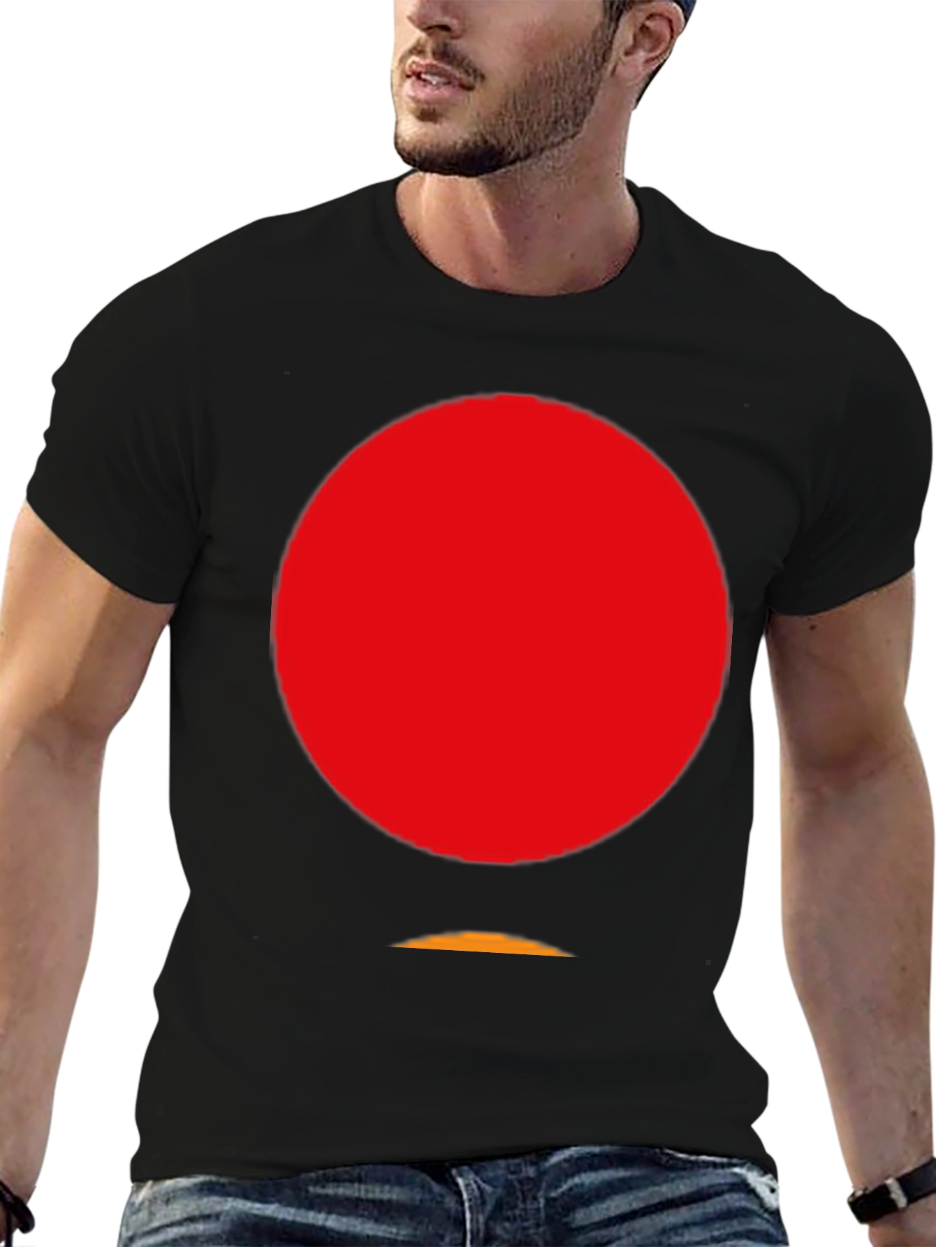 Minimalist Red Circle Graphic Black T-Shirt