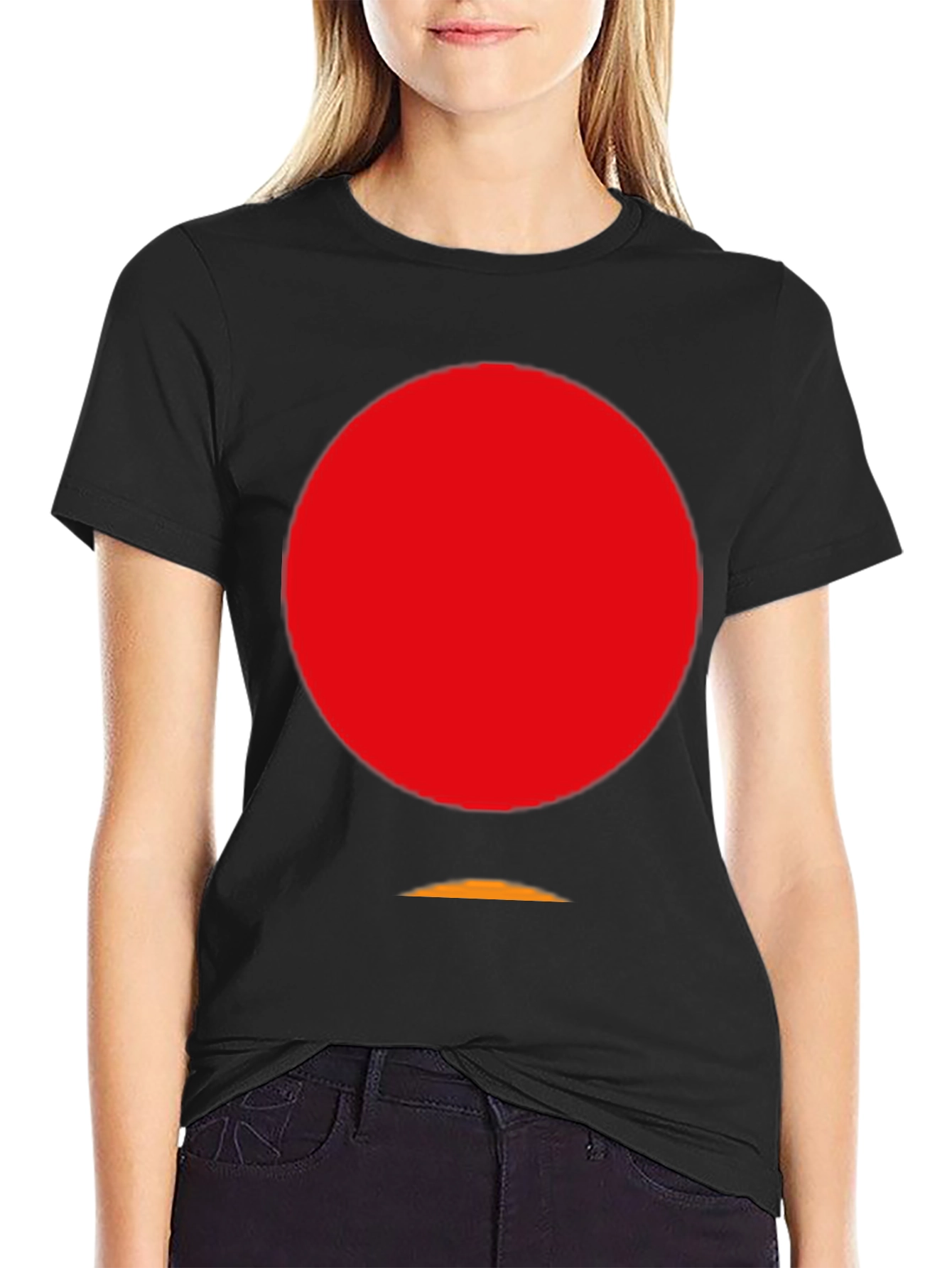 Minimalist Red Circle Graphic Black T-Shirt
