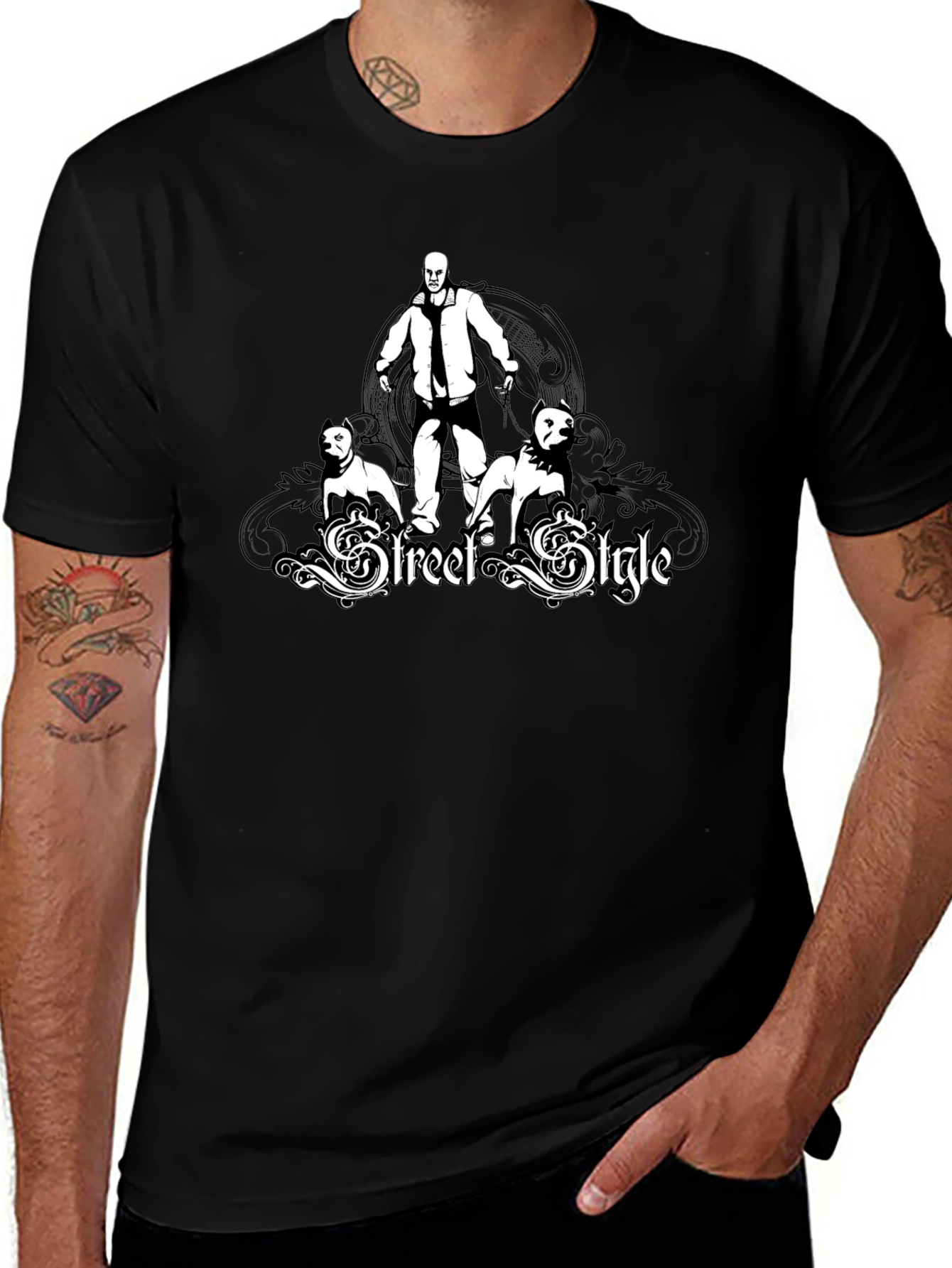Mens Black Street Style Graphic T-Shirt