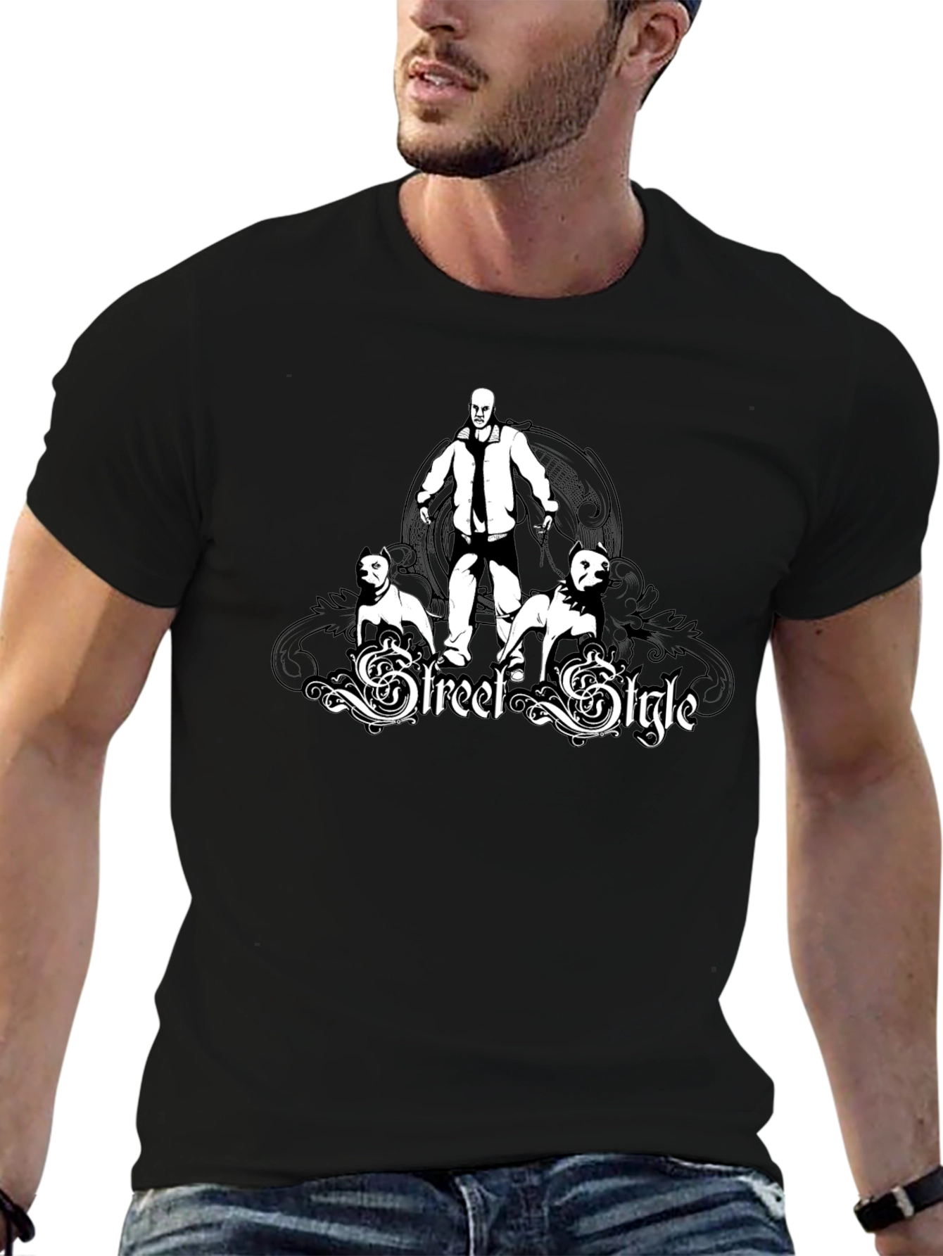 Mens Black Street Style Graphic T-Shirt