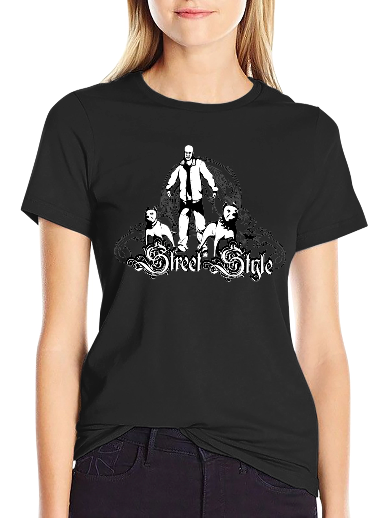 Mens Black Street Style Graphic T-Shirt