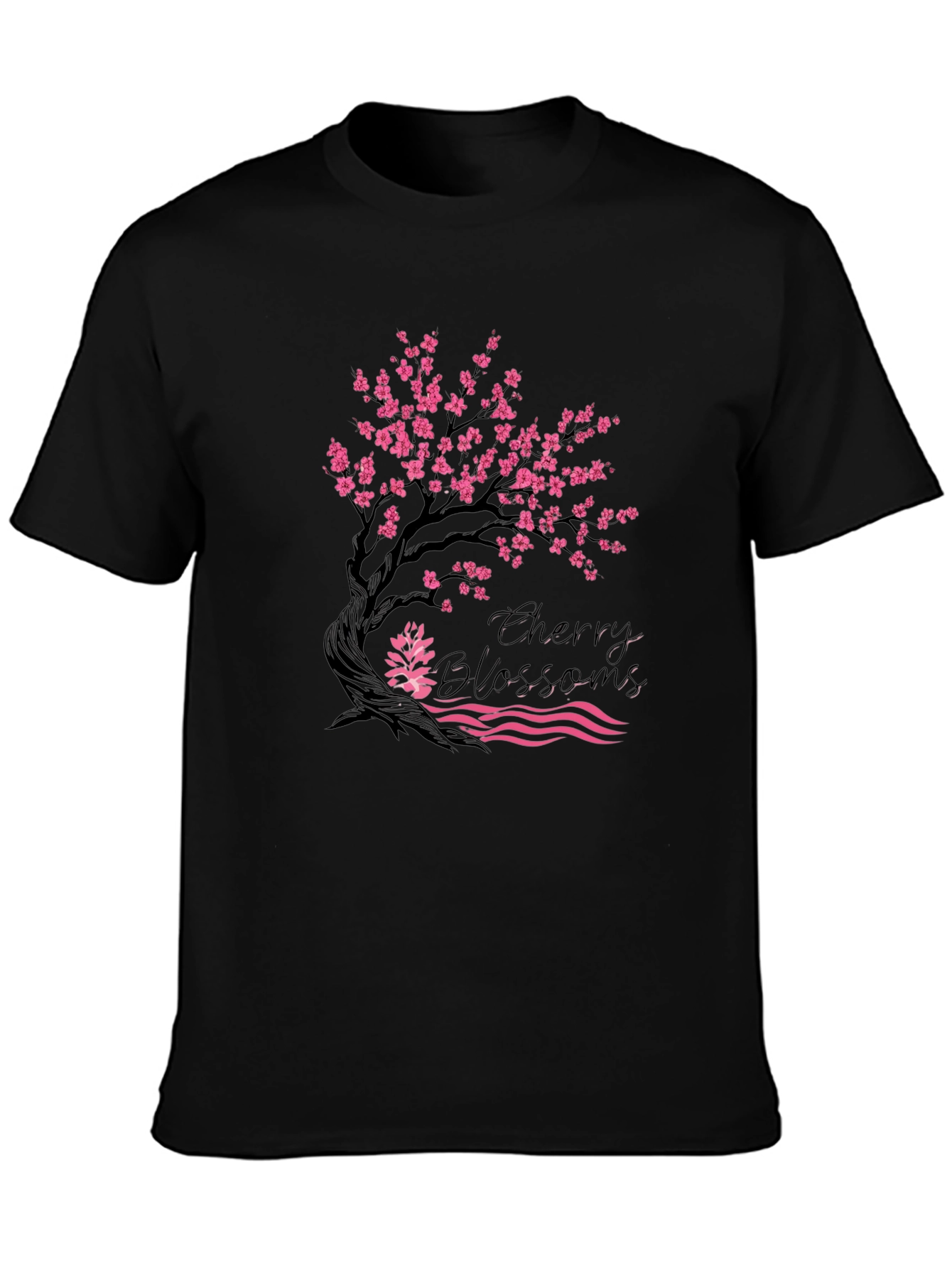 Cherry Blossom Graphic Print Black Tee