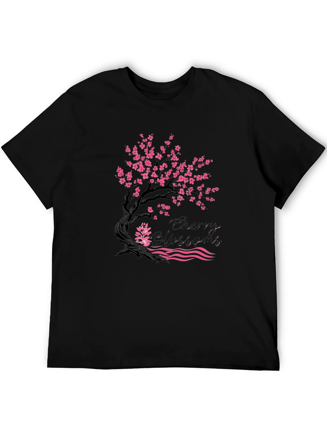 Cherry Blossom Graphic Print Black Tee