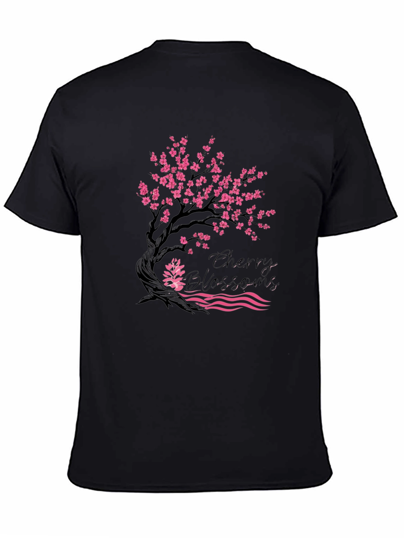 Cherry Blossom Graphic Print Black Tee