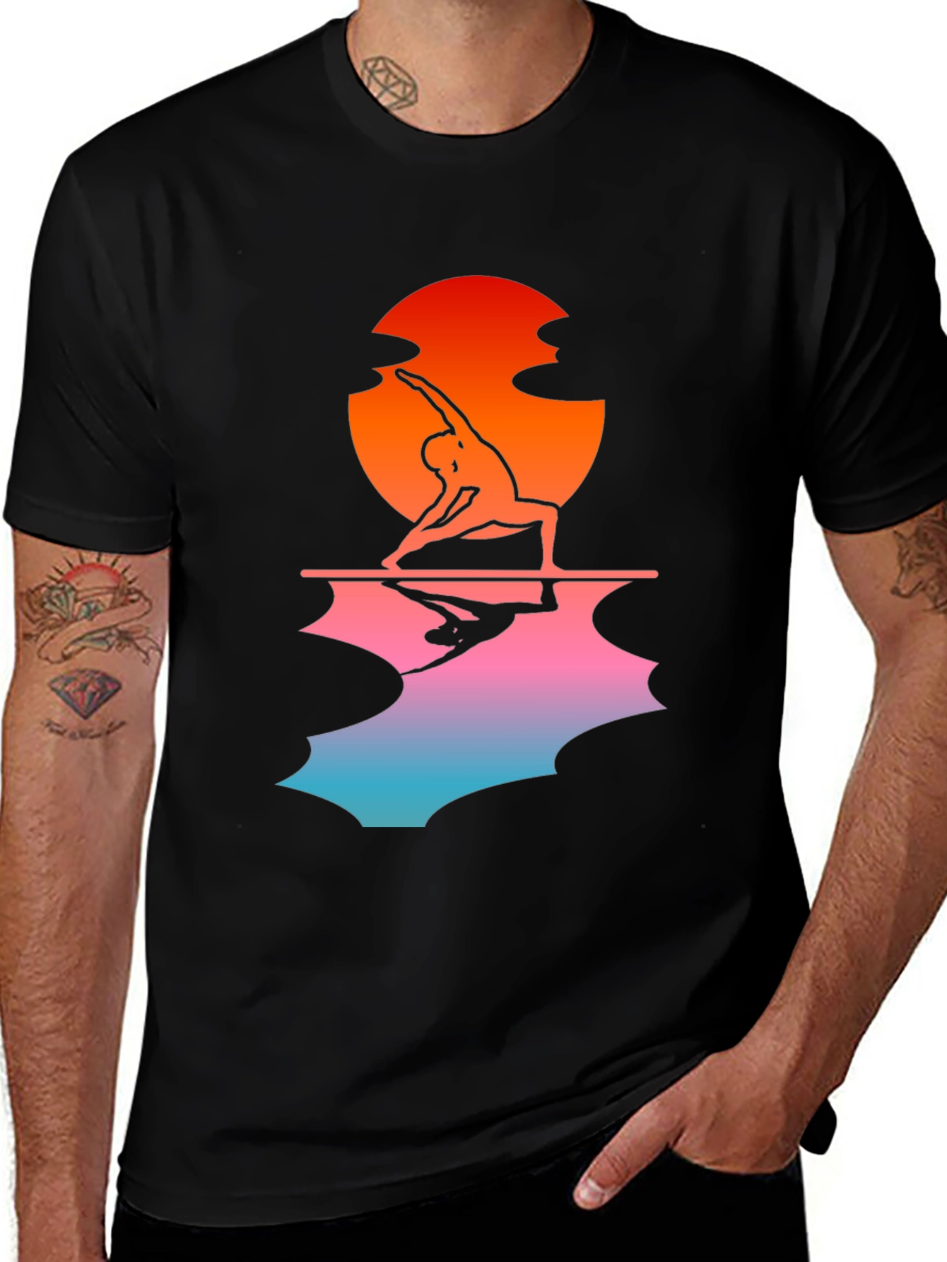 Sunset Yoga Pose Black T-Shirt