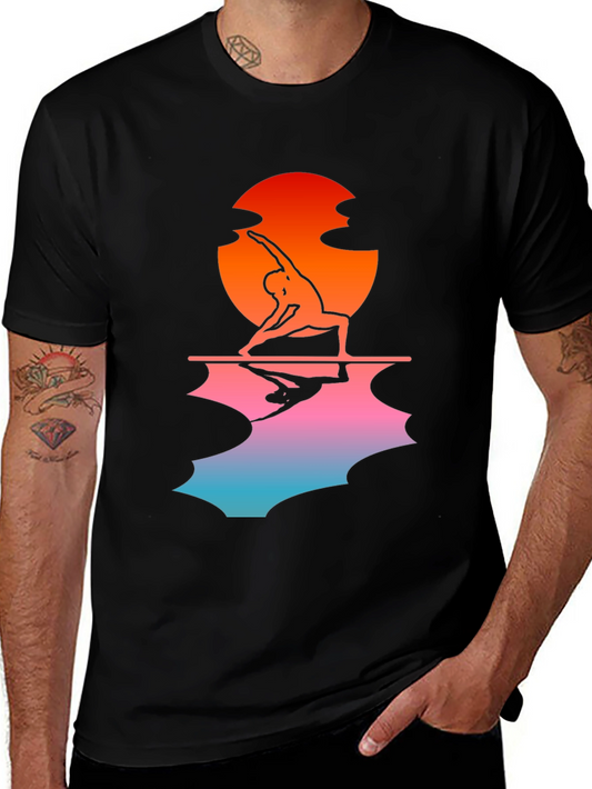 Sunset Yoga Pose Black T-Shirt