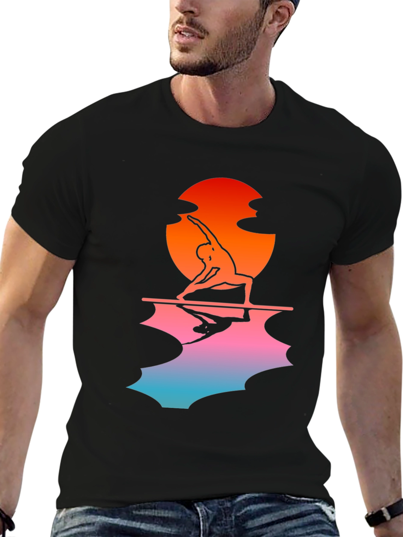 Sunset Yoga Pose Black T-Shirt