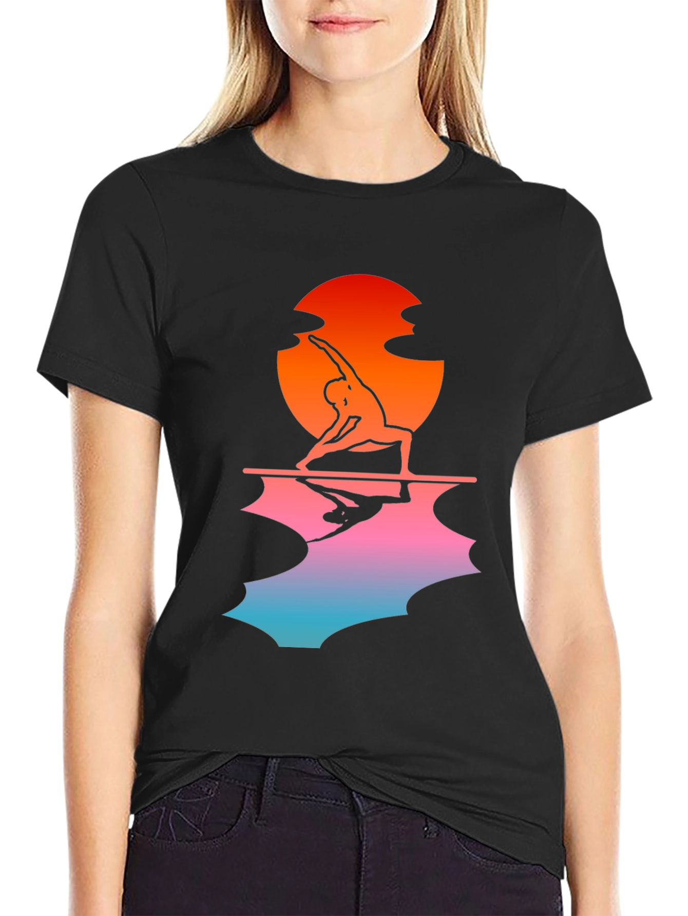 Sunset Yoga Pose Black T-Shirt
