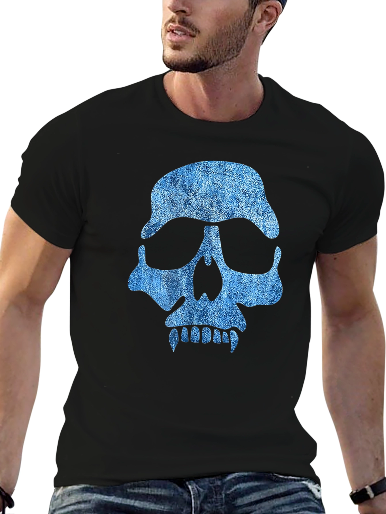 Skull Graphic Tee - Denim Style