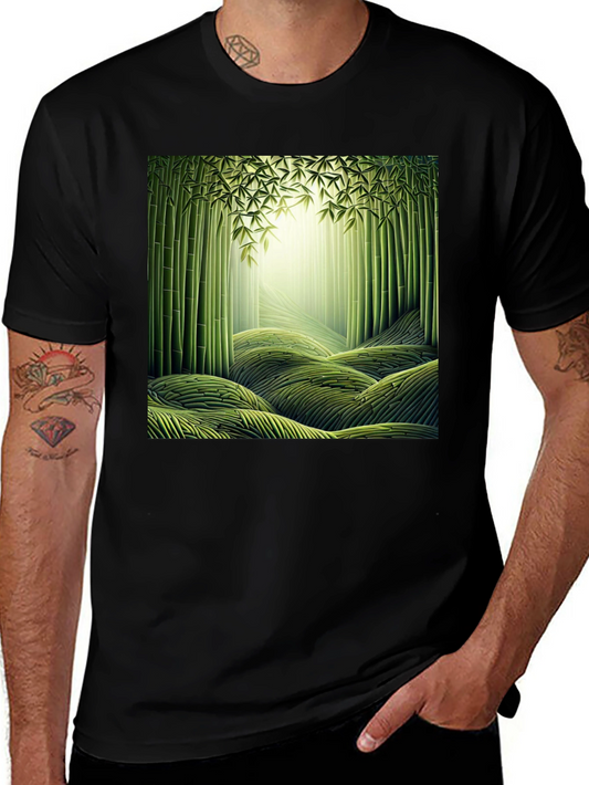 Bamboo Forest Print Black T-Shirt