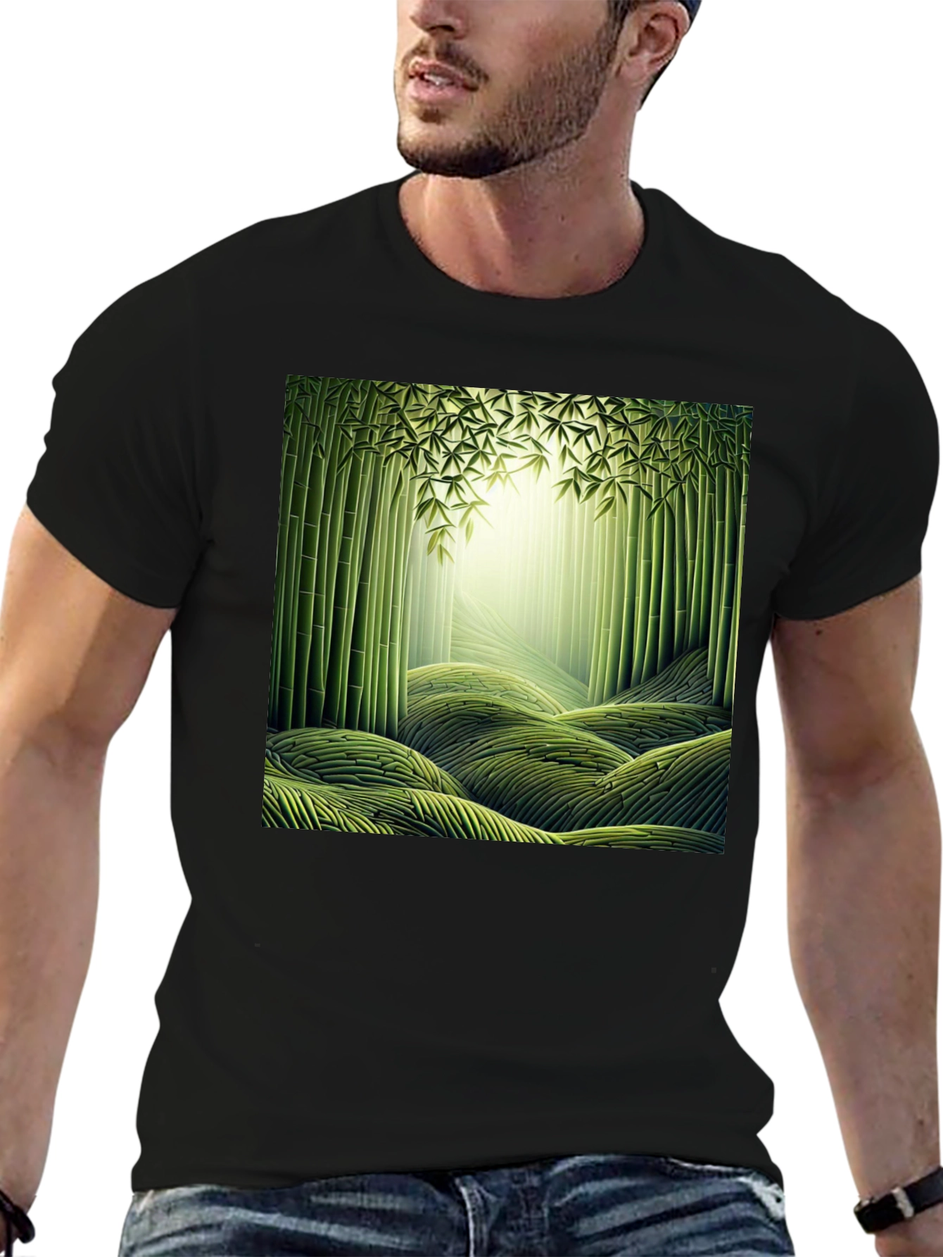 Bamboo Forest Print Black T-Shirt