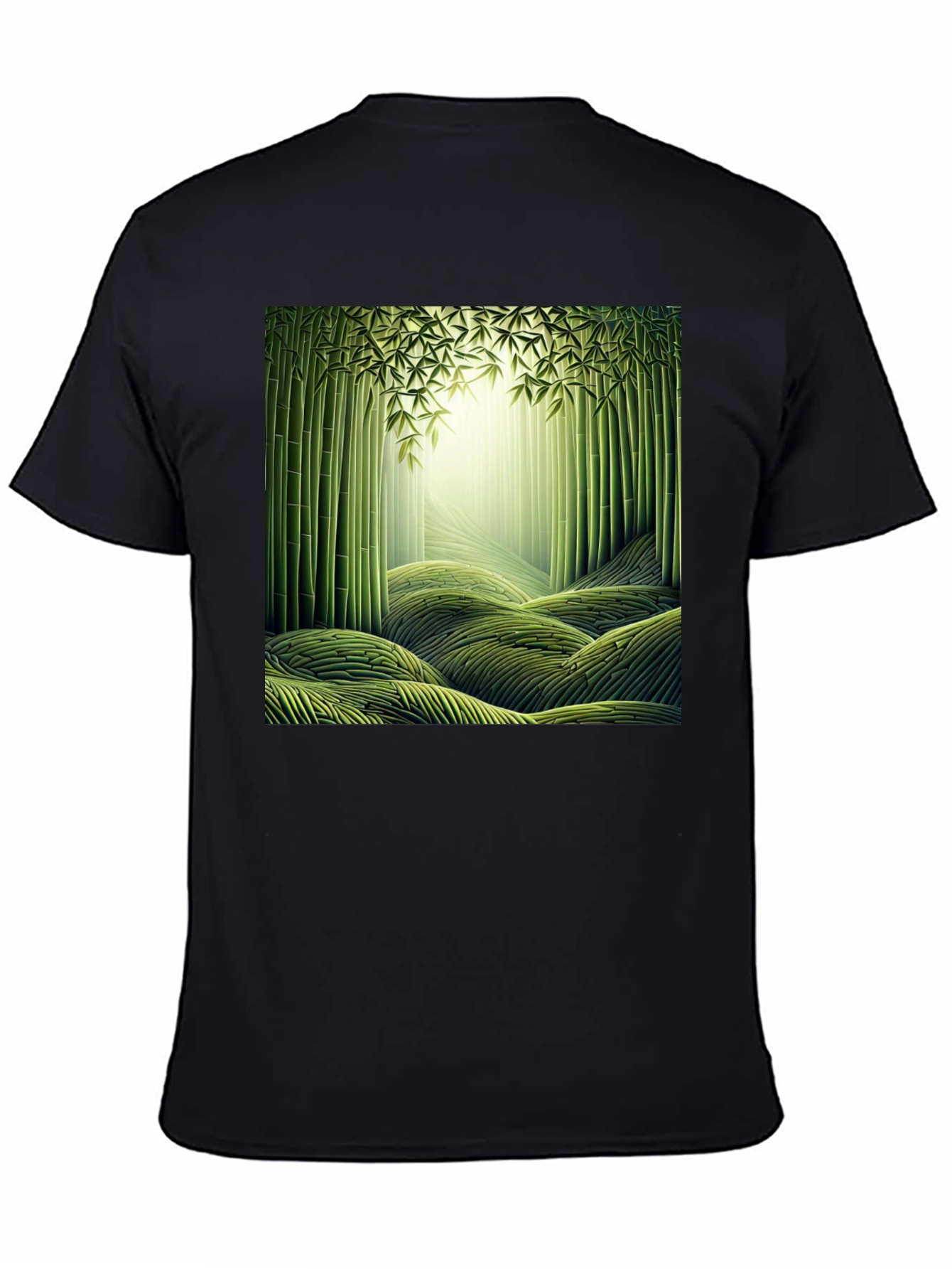 Bamboo Forest Print Black T-Shirt