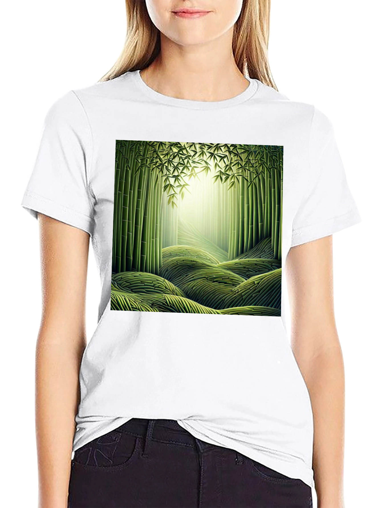 Bamboo Forest Print Black T-Shirt