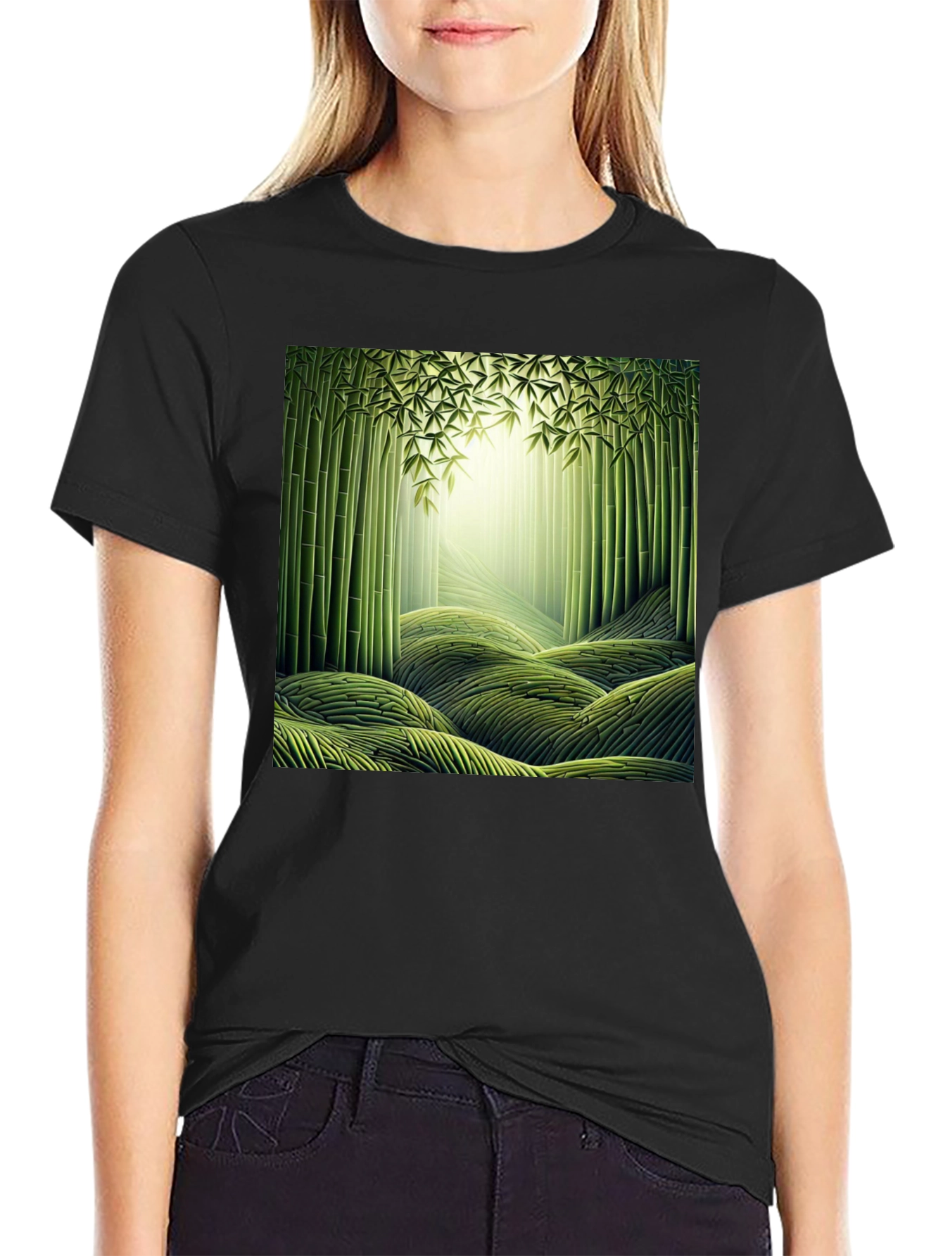 Bamboo Forest Print Black T-Shirt
