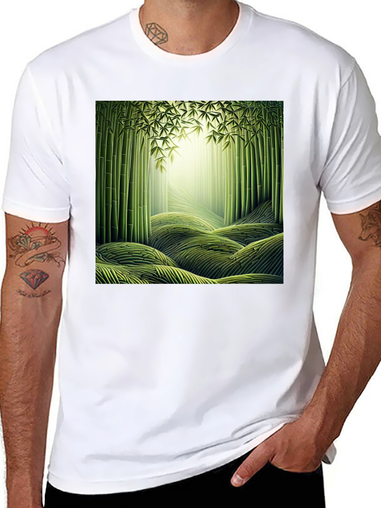 Bamboo Forest Print Black T-Shirt