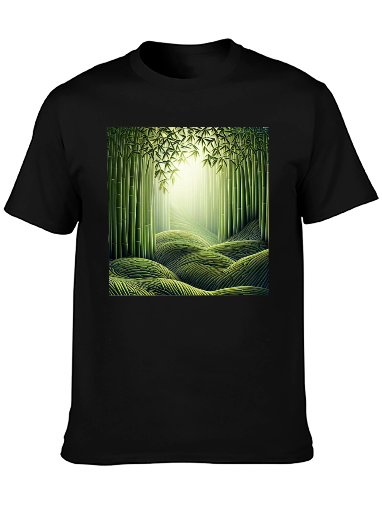 Bamboo Forest Print Black T-Shirt