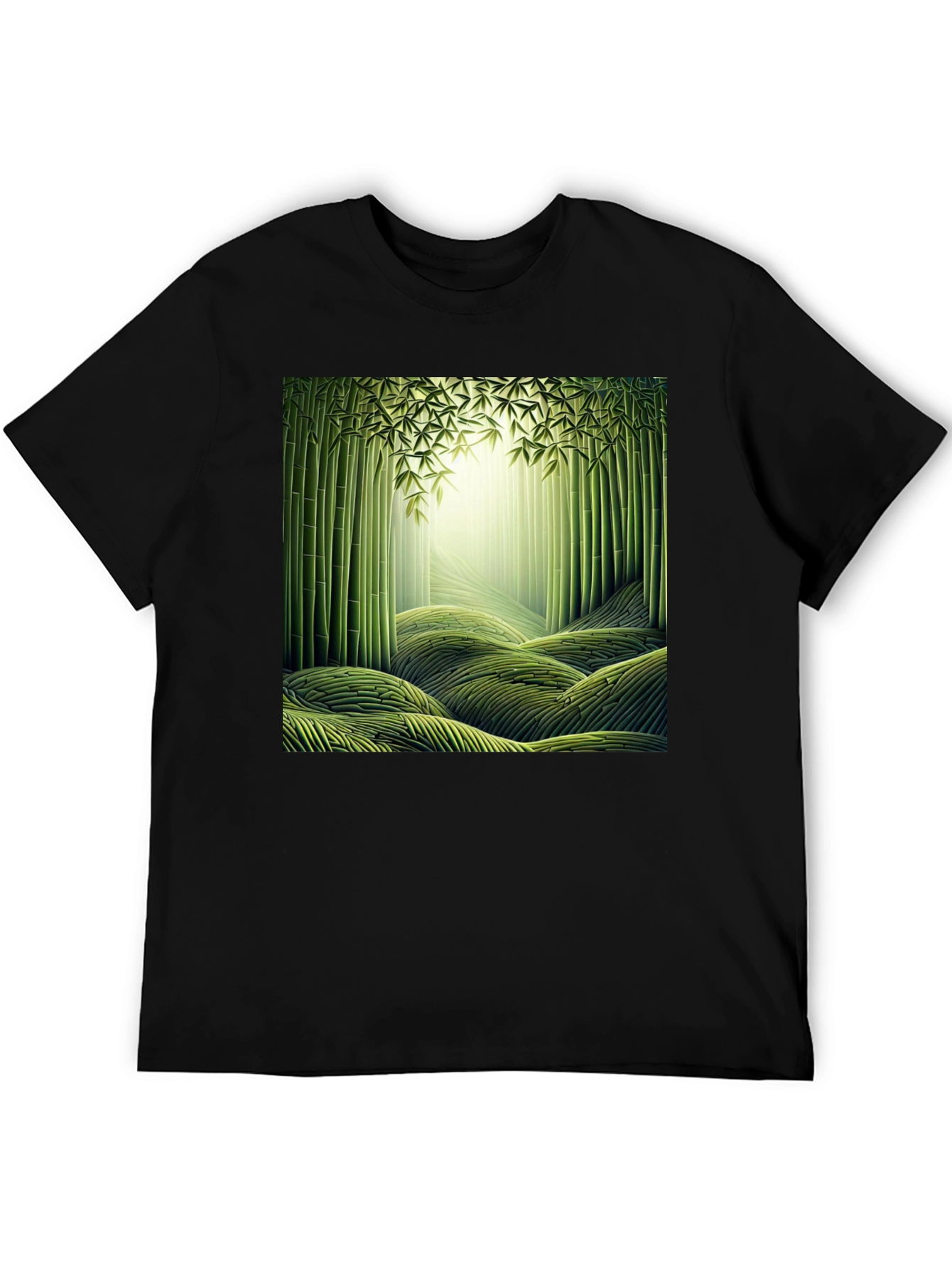 Bamboo Forest Print Black T-Shirt