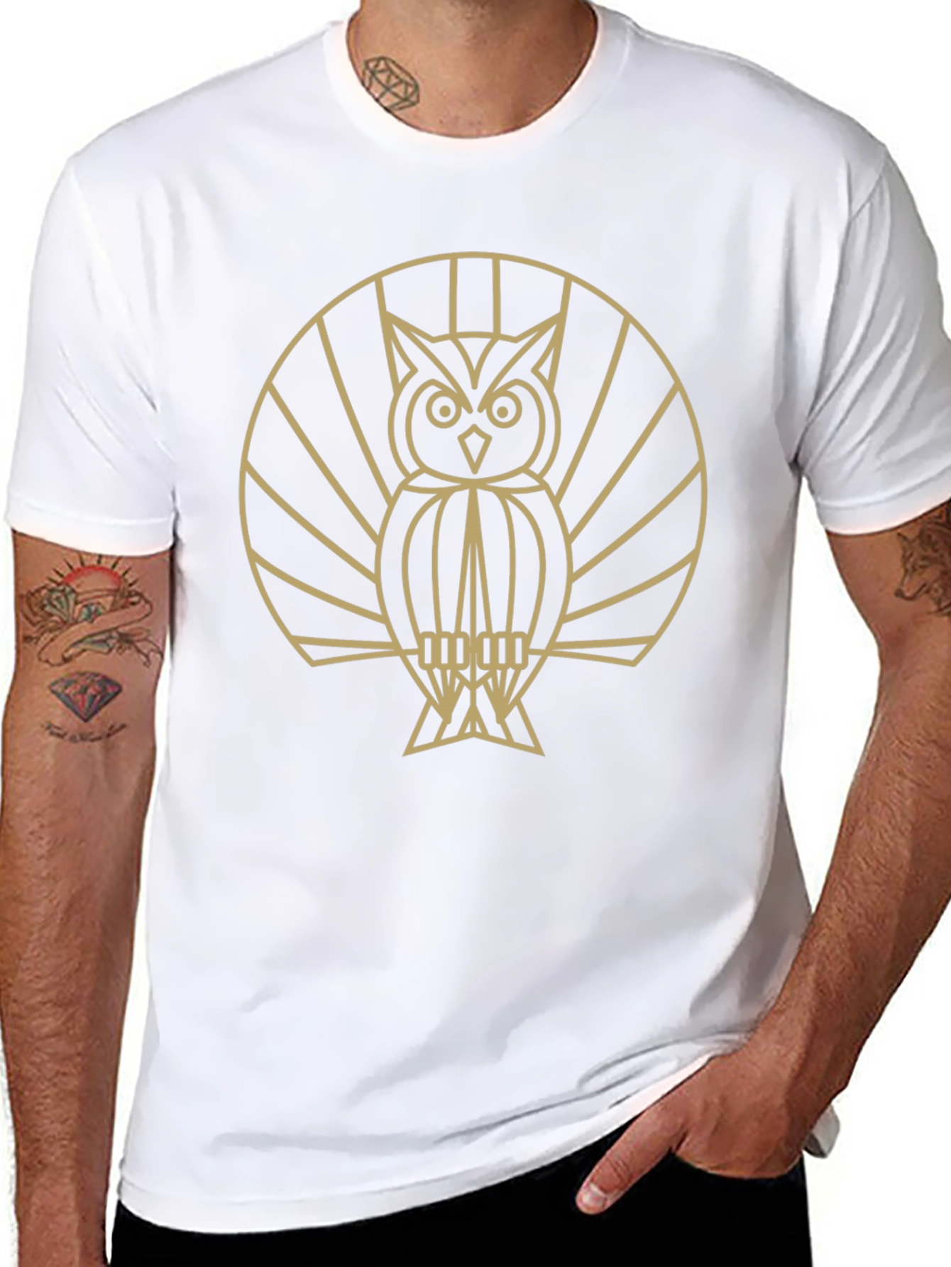Geometric Owl Graphic T-Shirt - Black