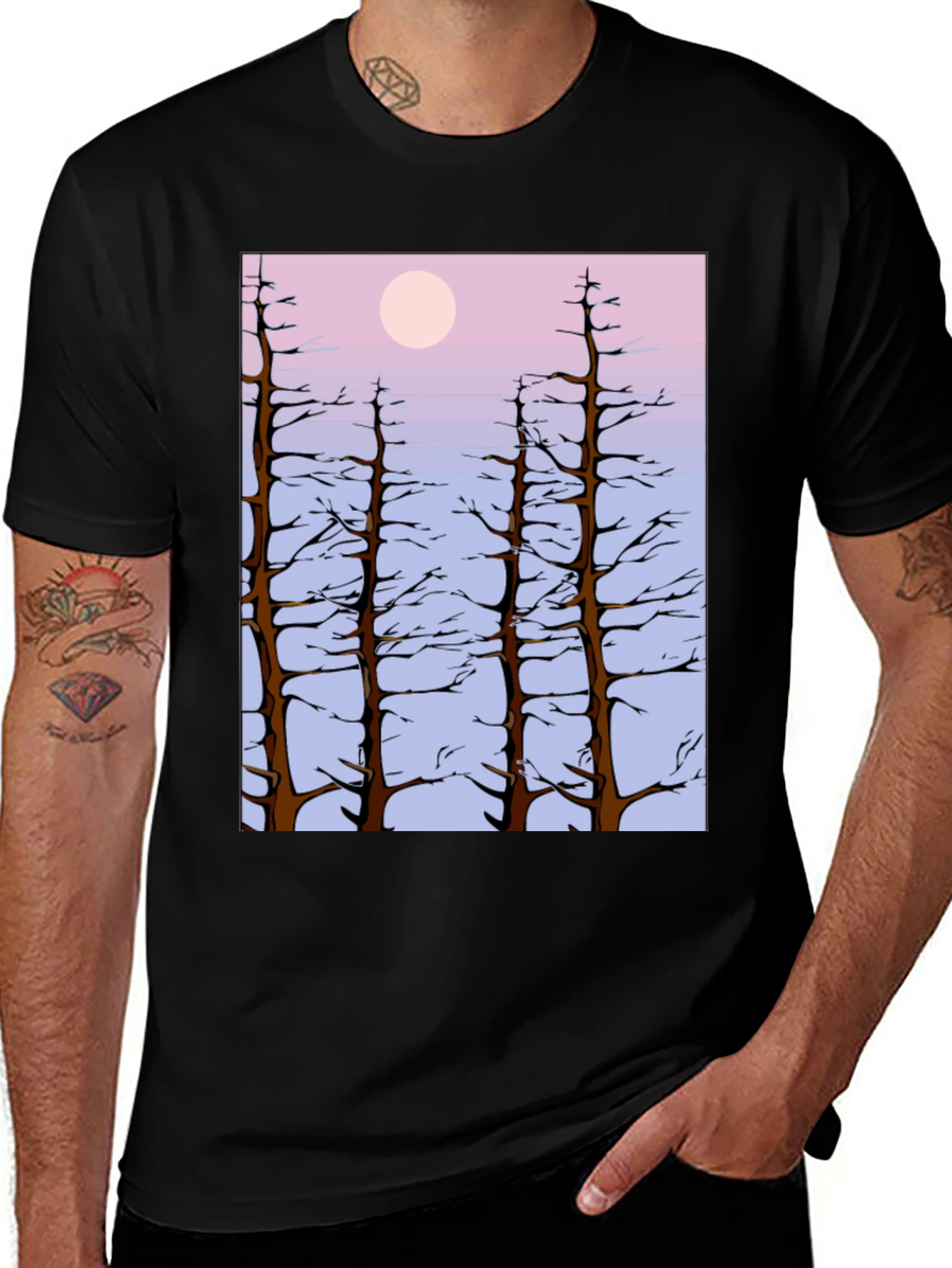 Nature Scene Tee: Trees & Moon T-Shirt