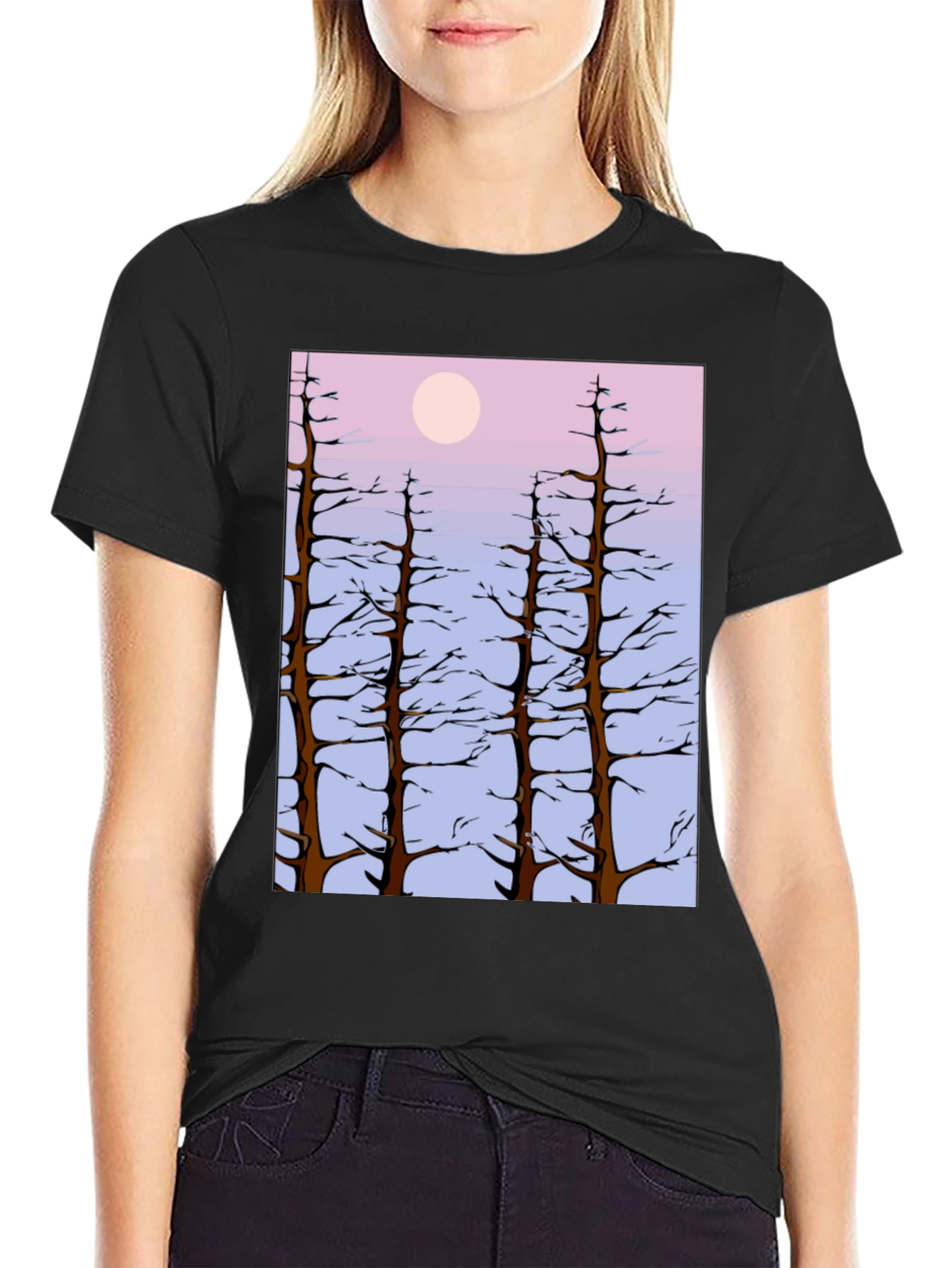 Nature Scene Tee: Trees & Moon T-Shirt